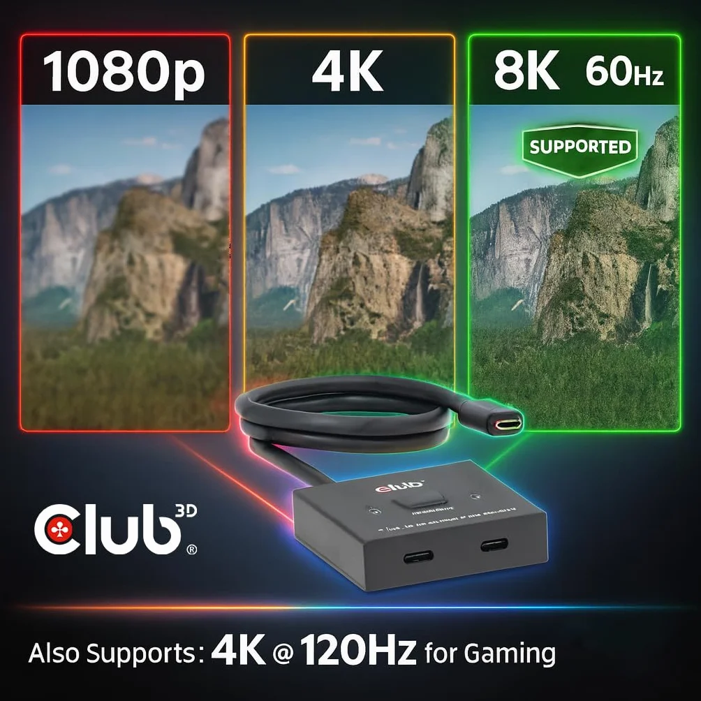 Club3D CSV-2511 USB-C dwukierunkowe wideo dane PD Switch