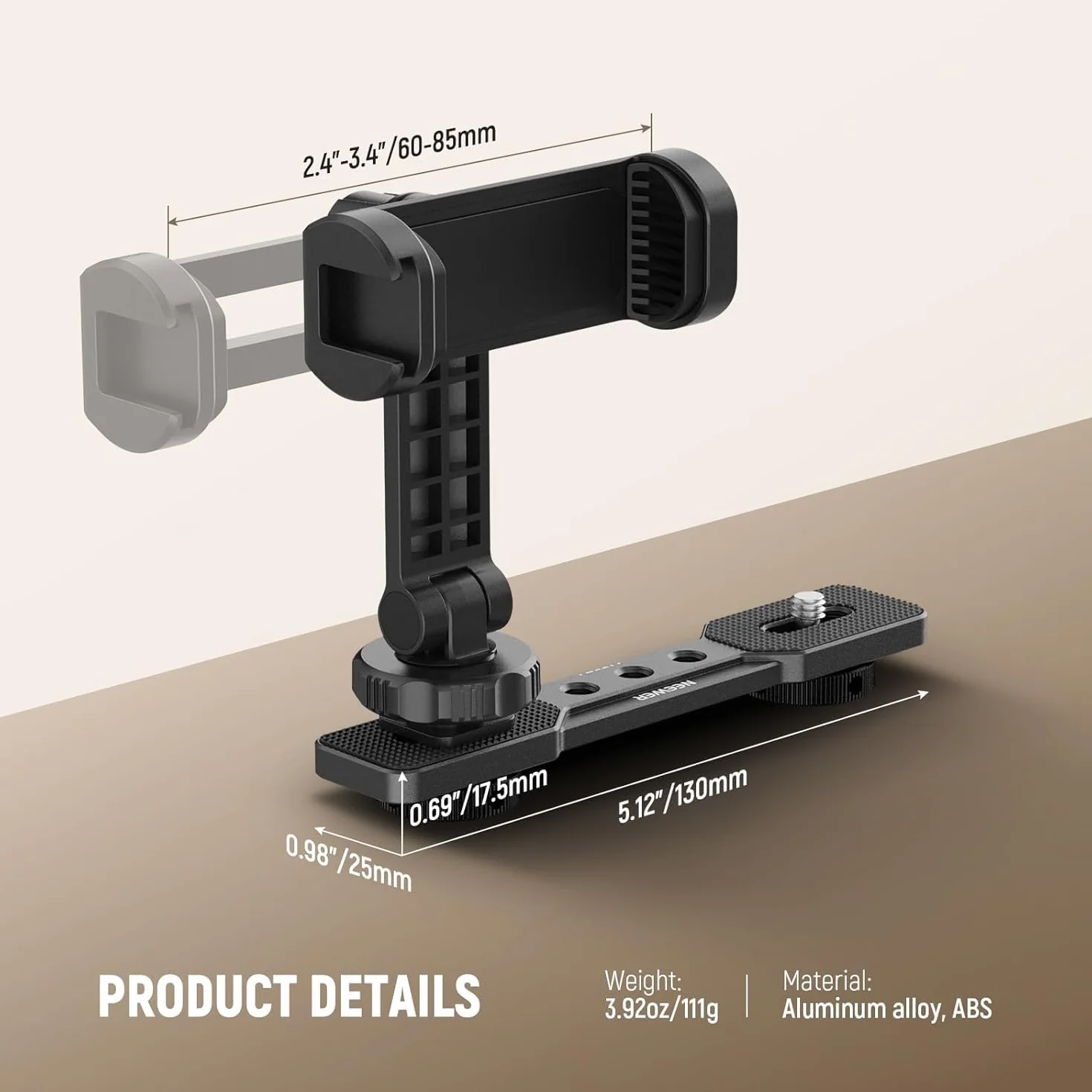 NEEWER Uchwyt na telefon kompatybilny z DJI Osmo Pocket 3, gwint 1/4 cala, zimna stopka