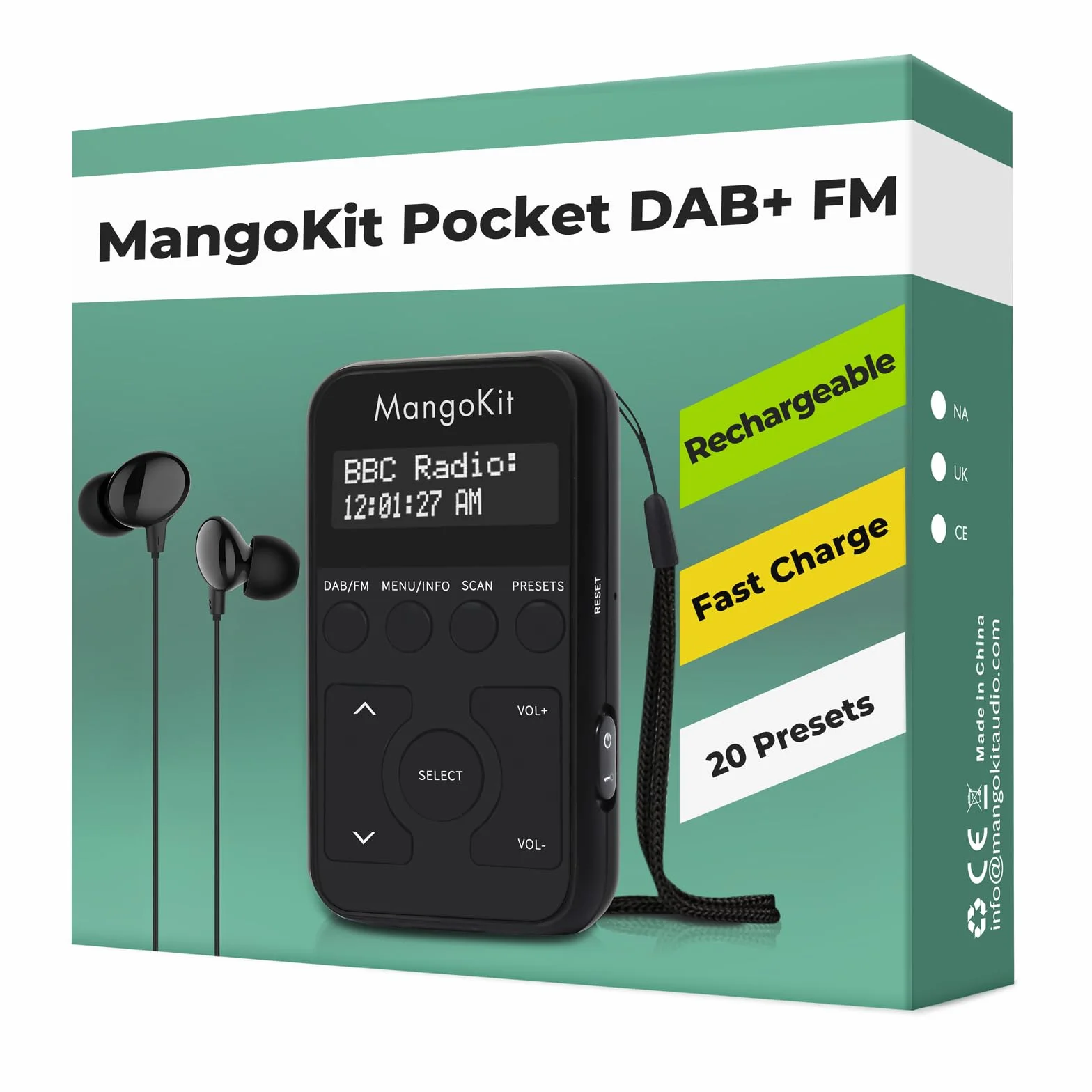 Kieszonkowe radio DAB MP1, osobiste radio FM, przenośne małe radio DAB+, słuchawki w zestawie, sportowe radia DAB z zamykanymi przyciskami, akumulator, 20 ustawień stacji - czarne