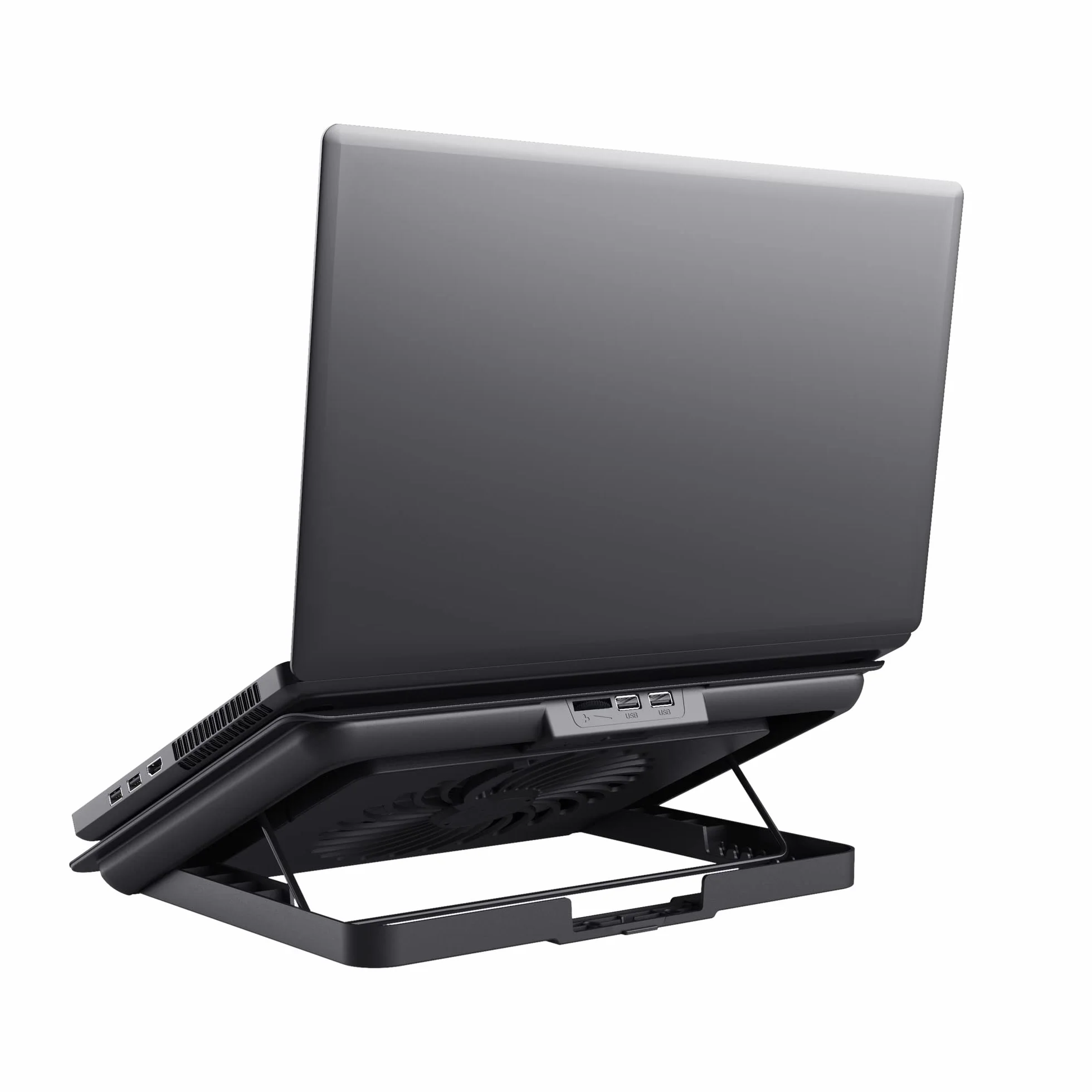 Trust Exto Stojak na laptopa 40.6 cm, zrównoważona podkładka chłodząca, riser z wentylatorem USB i regulowaną wysokością, 8 poziomów, wykonany z materiałów pochodzących z recyklingu, wentylowany