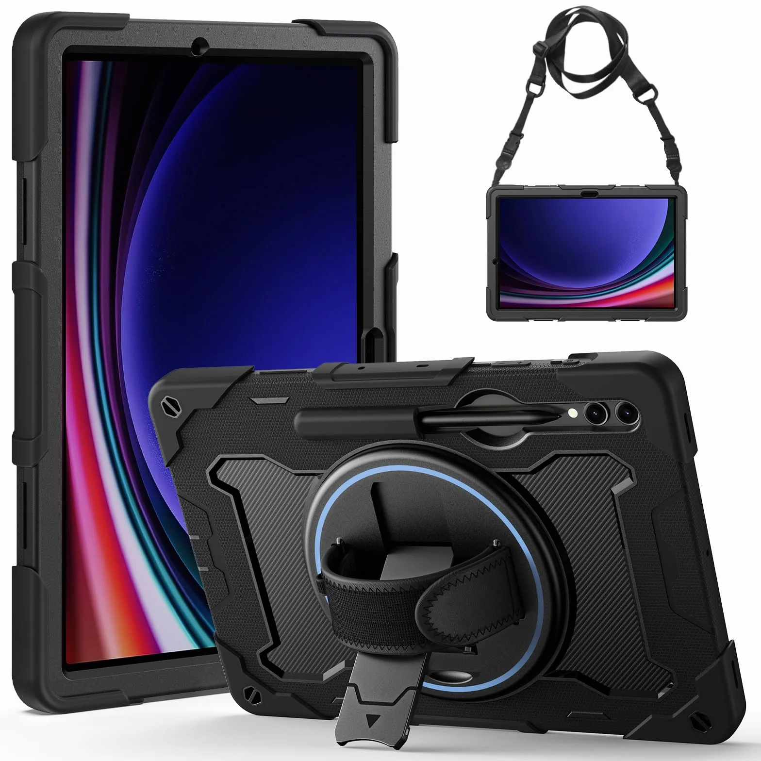 Gerutek Etui do Samsung Galaxy Tab S10 Plus/S9 FE Plus 12,4 Cala, Wytrzymałe, Odporne na Wstrząsy Etui z Obrotowym Podparciem 360 i Paskiem na Ramię do Tab S9+/FE+, Czarne