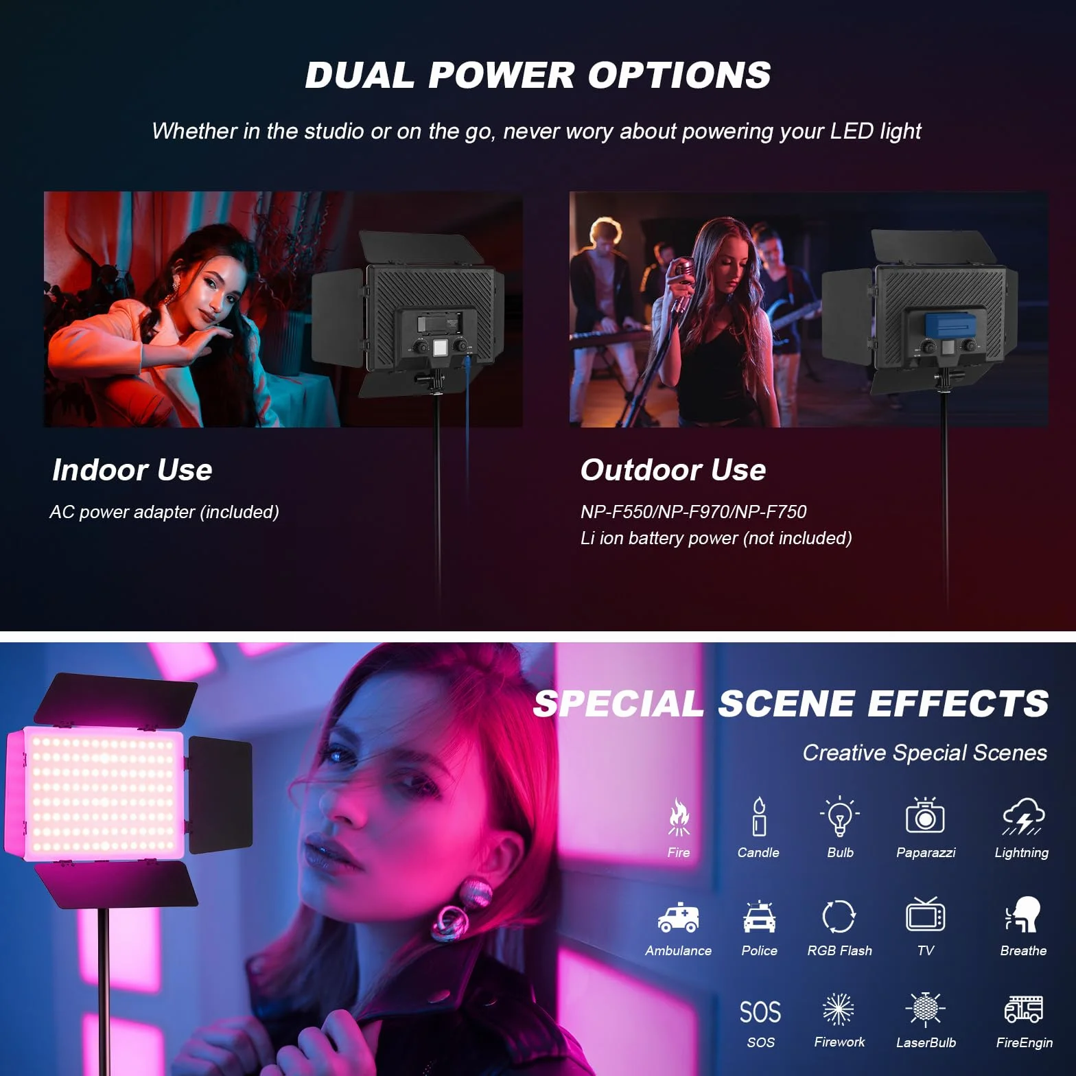 Soonpho Zestaw 2 paneli świetlnych RGB LED z drzwiami do stodoły 2500-8500 K, ściemniane, 20 W, oświetlenie studyjne, ze statywem 1,6 m i uchwytem na telefon komórkowy do transmisji wideo YouTube na