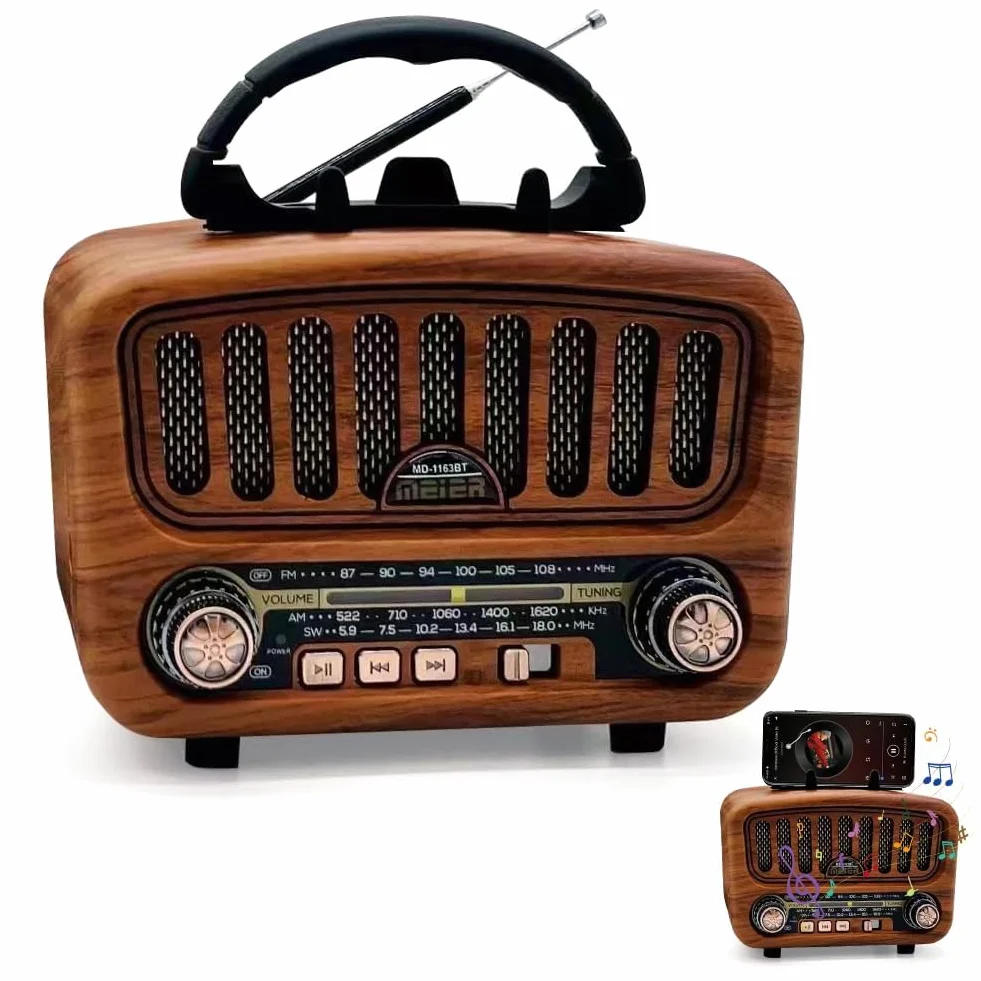 Radio AM/FM/SW retro z Bluetooth 5.0, nostalgiczne radio małe, z akumulatorem 1800 mAh, radio kuchenne i radio walizkowe z głośnikiem 5 W, obsługuje USB/TF/AUX, radio vintage do domu, biura, na