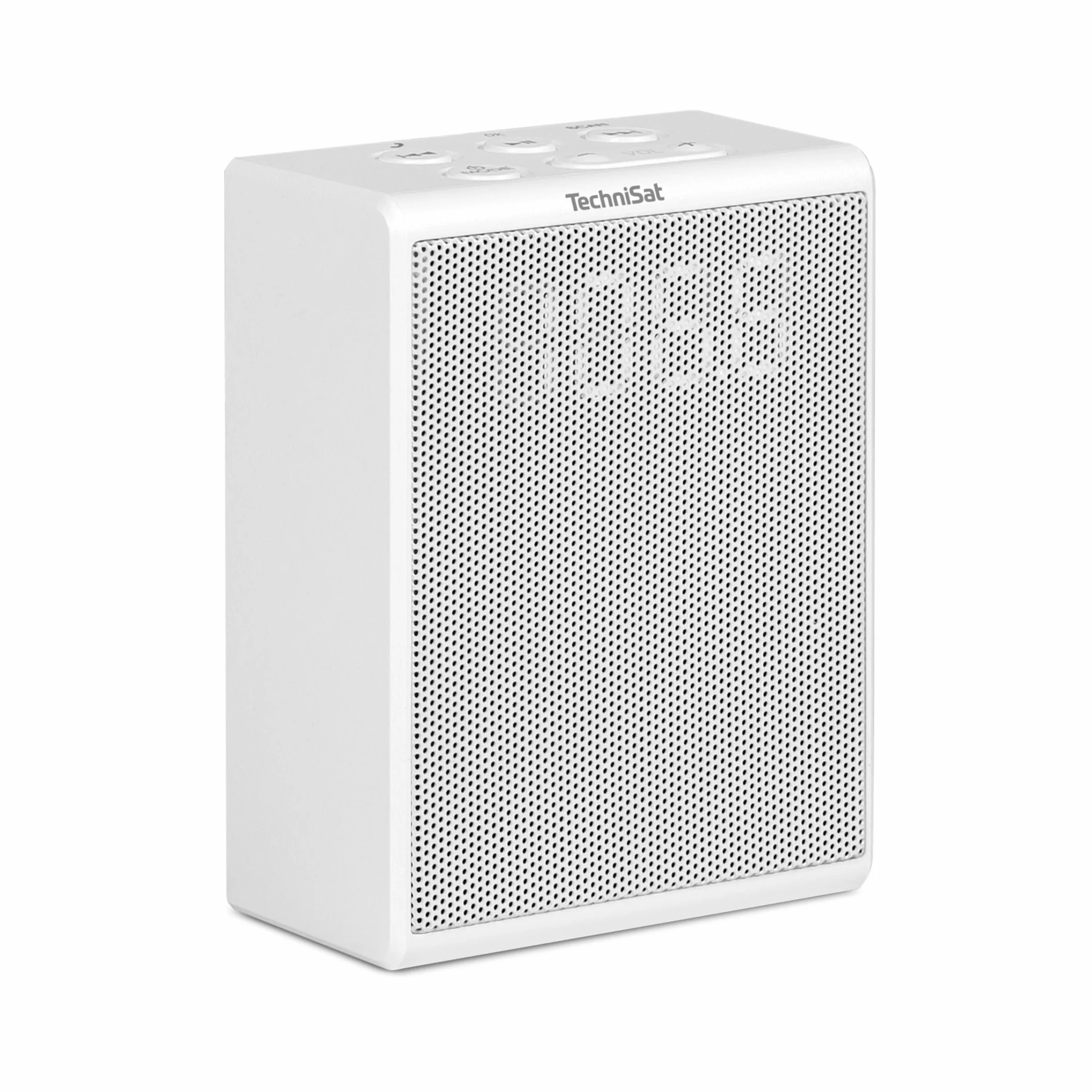 TechniSat VIOLA Radio z gniazdkiem, kompaktowe radio FM do gniazdka (Bluetooth, zestaw głośnomówiący, przyciski sterujące, 30 ulubionych, głośnik mono 1,5 W), białe