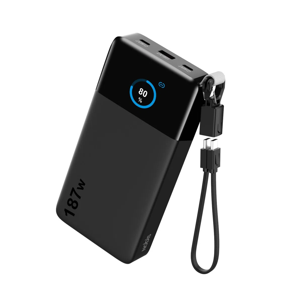 NOBIS Power Bank 187W 25000mAh Przenośna Ładowarka Z Dołączonym Kable USB-C | Szybkie zewnętrzne akumulatory z wyświetlaczem cyfrowym, Sterowaniem Aplikacją, dla iPhone, MacBook, Samsung Galaxy