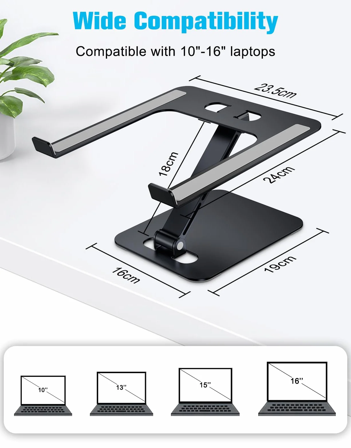 Babacom Stojak na laptopa z regulacją wysokości, składany, aluminiowy, ergonomiczny, wentylowany, kompatybilny z MacBook Air Pro i laptopami 10-16", czarny