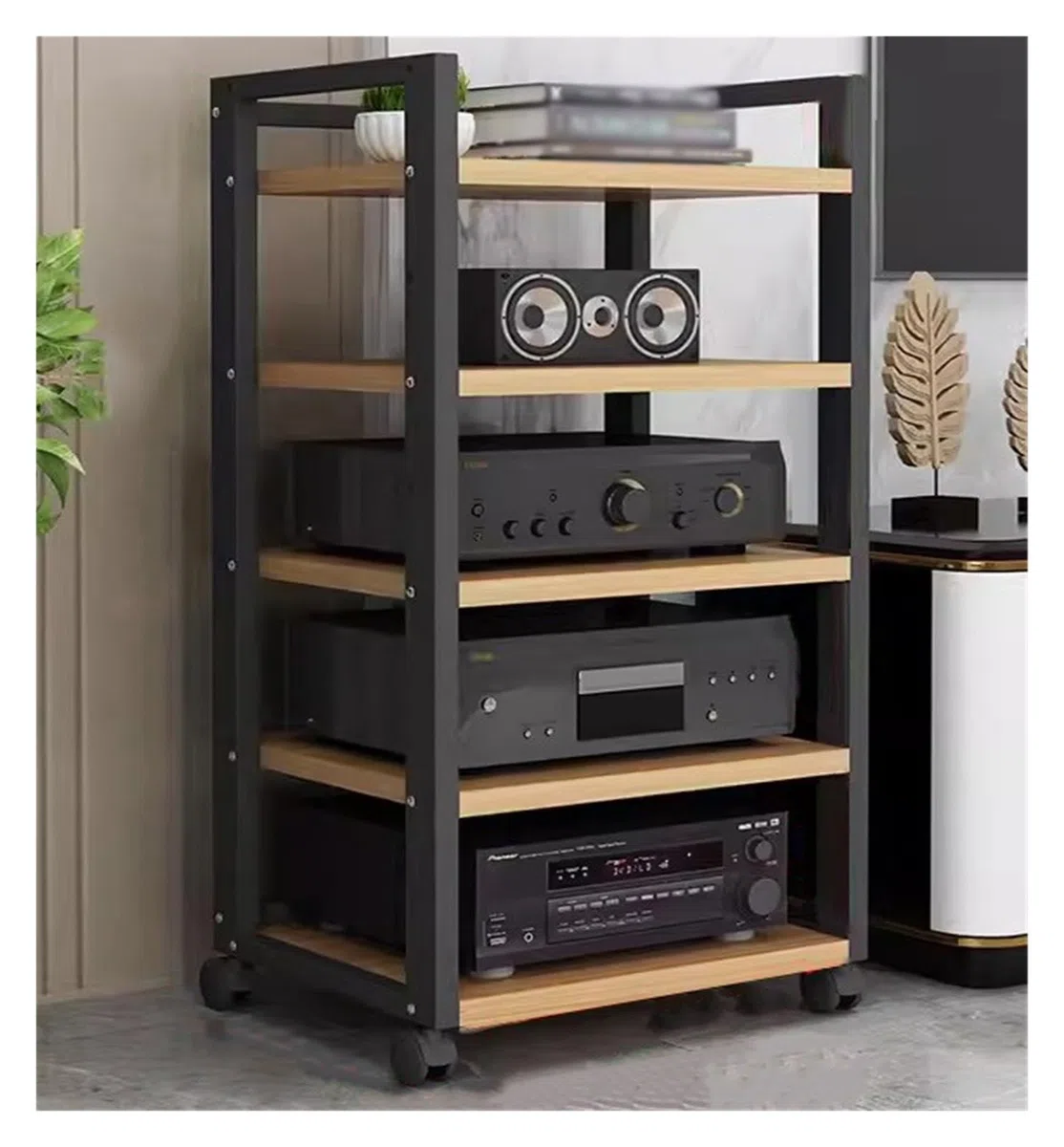 Stojak Na Sprzęt Audio-Wideo Do Salonu/Domu, Stojak Na Sprzęt Stereo, Stojący, Wytrzymały, Z Regulowaną Wysokością Półki I Kółkami, Czarny, Nr 2,5