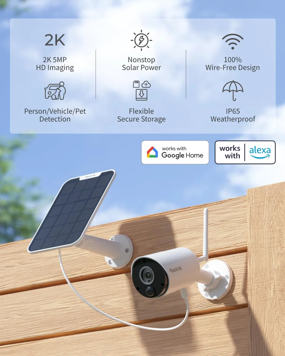Reolink Kamera monitorująca, bezprzewodowa kamera solarna WLAN do użytku na zewnątrz z wykrywaniem PIR i KI, 2,4 GHz Wi-Fi, noktowizor na podczerwień, poklatkowy, 2-drożne audio, odporna na warunki