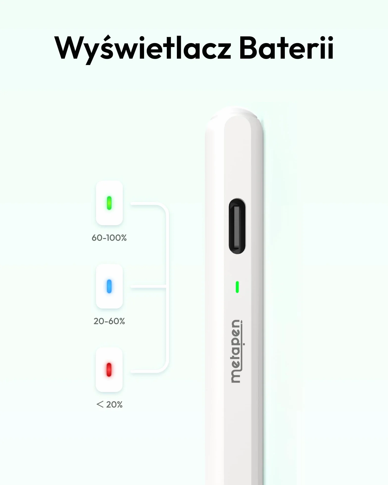 Metapen Rysik Air8 do Apple iPad 2018–2025, 20H Baterii, Szybkie Ładowanie, Wysokoprecyzyjny Rysik do iPada 11 A16/10/9/8/7/6 Gen, Pro 12.9/11/13 Cal M4, Air 3/4/5/M2/M3 (Biały)
