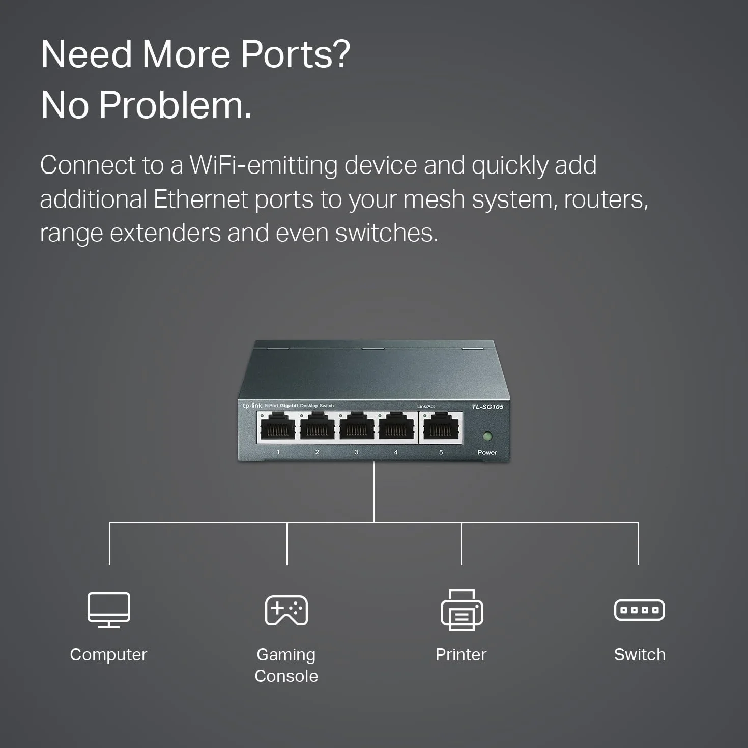 TP-Link TL-SG105 – 5-portowy gigabitowy przełącznik sieciowy, metalowa obudowa, Plug & Play, bez wentylatora – do sieci domowej i biurowej