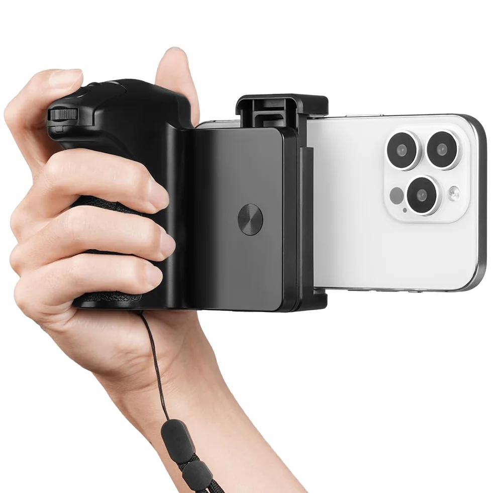 HOTUT Smartphone uchwyt na kamerę z pilotem zdalnego sterowania Bluetooth - uchwyt stabilizator z przyłączem statywu i zimnym butem - do iPhone'a i Androida