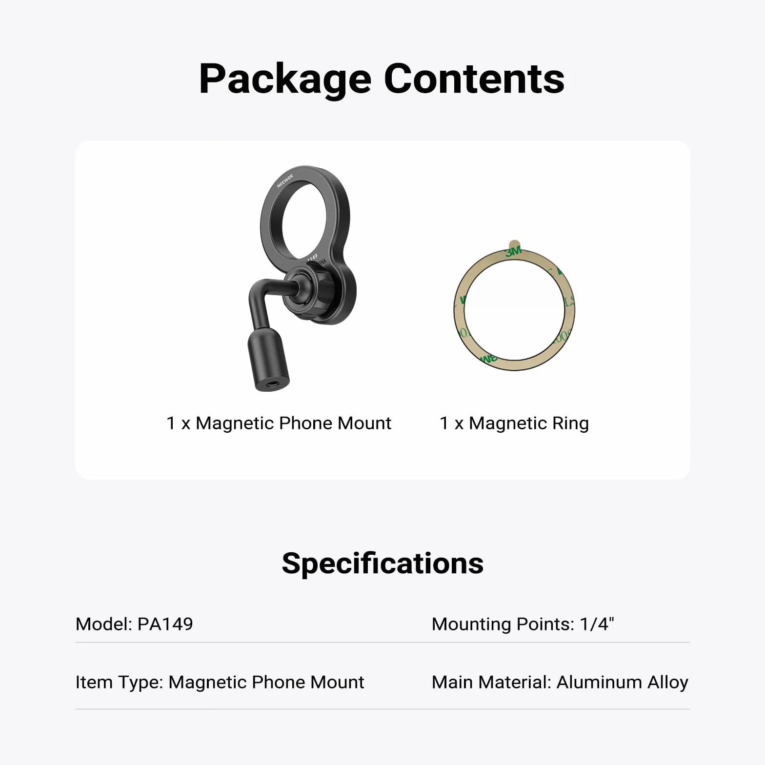 NEEWER BASICS Magnetyczny adapter do montażu na statywie do telefonu, głowica kulowa 360°, aluminiowa, kompaktowa, lekka, przenośna nasadka na telefon, kompatybilna z MagSafe, iPhone, Samsung, Android