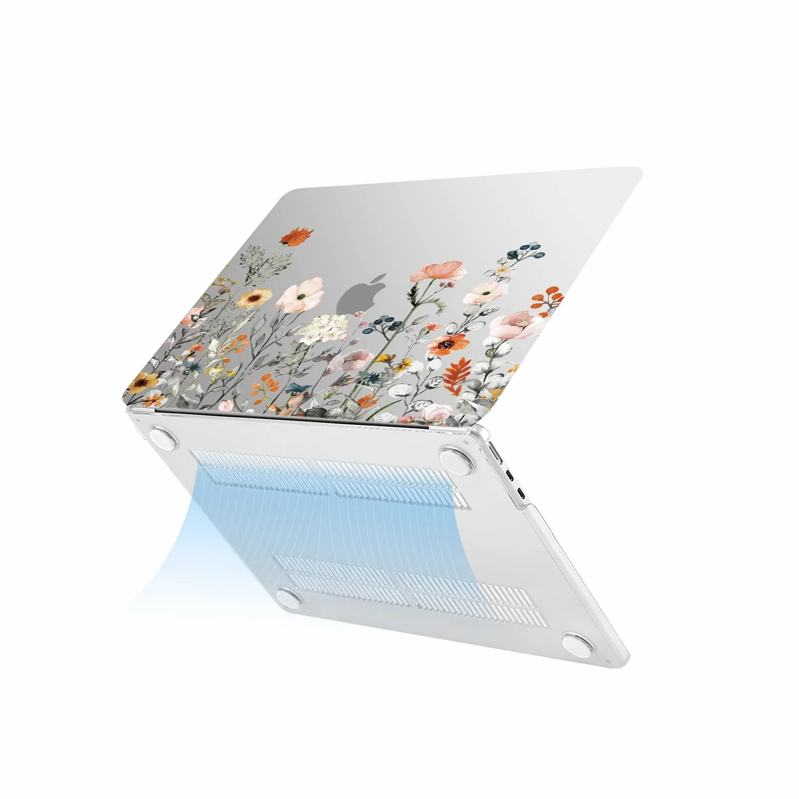 MOSISO Etui do MacBook Air 33 cm M4 M3 M2 2026-2022, twarda obudowa kwiatowa, skóra klawiatury, folia ekranowa