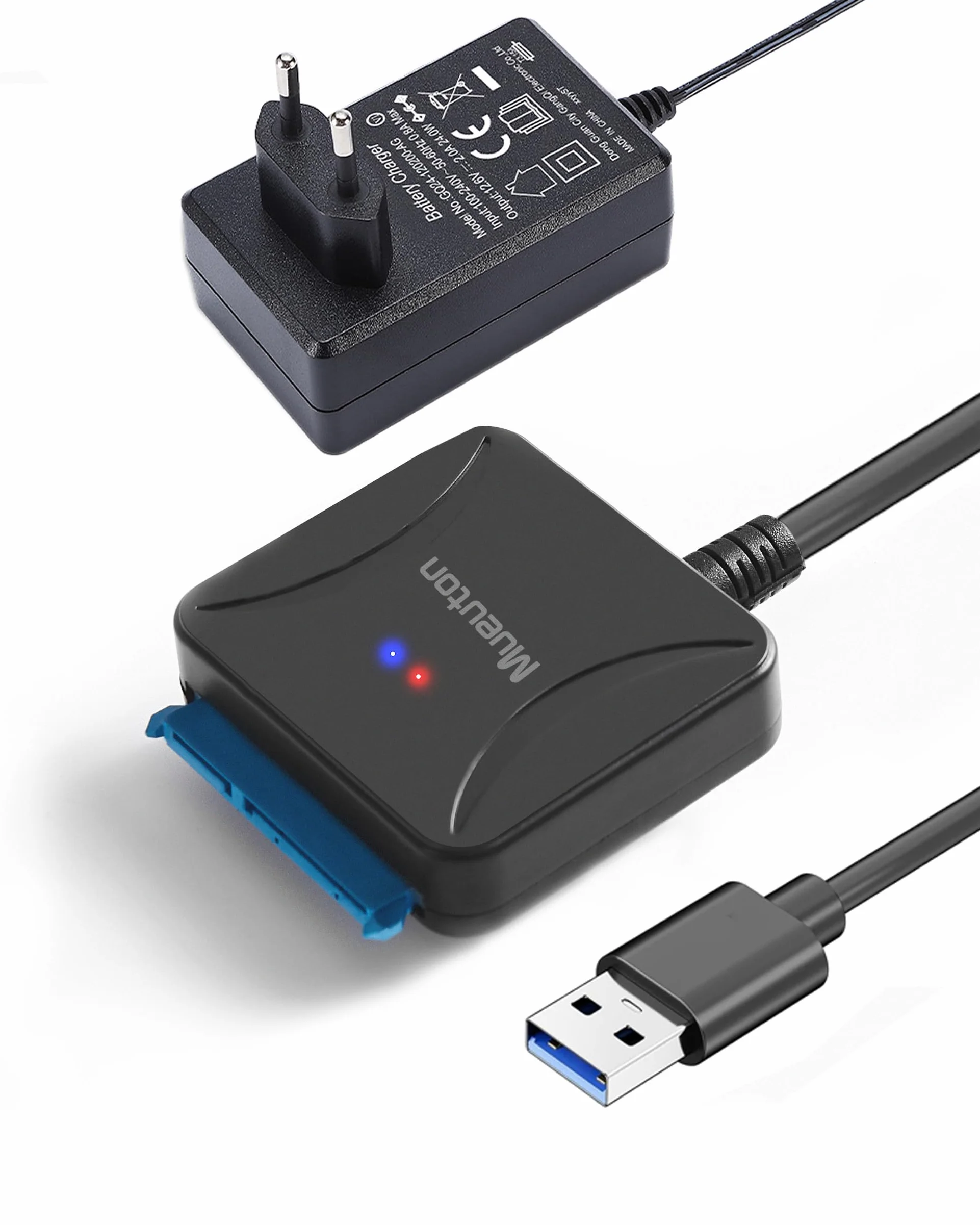 Adapter SATA USB, adapter USB na SATA, USB 3.0 do SATA III Hard Drive adapter do dysku twardego 2,5" 3,5" HDD/SSD i SATA Optical Drive z adapterem zasilania 12 V/2 A
