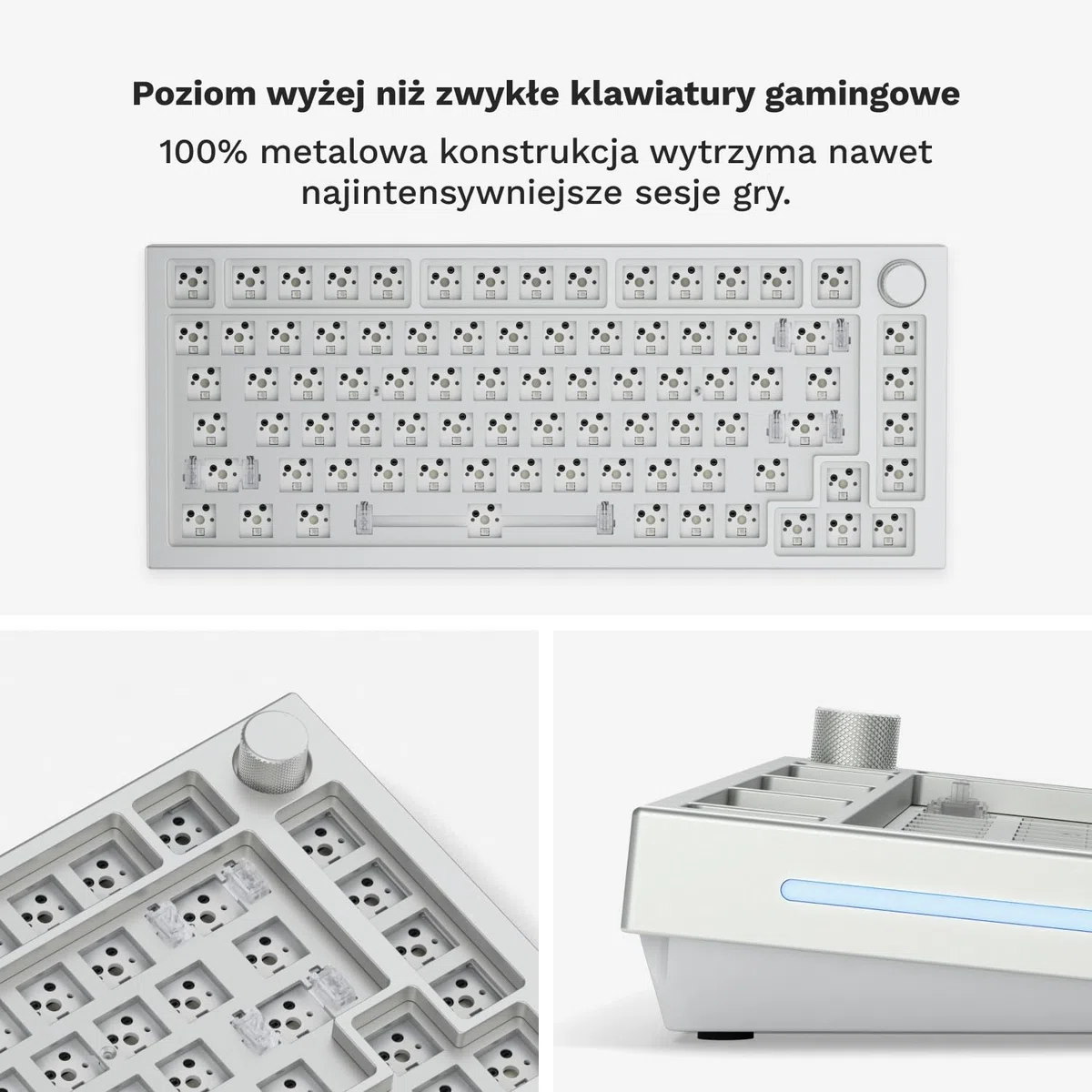 GLORIOUS Gaming GMMK PRO 75% Barebones (tylko obudowa) – modułowa, gamingowa klawiatura mechaniczna, TKL, obudowa 1,5 kg, konfigurowalna, przełączników z 5 bolcami, układ międzynarodowy/ISO - Biały