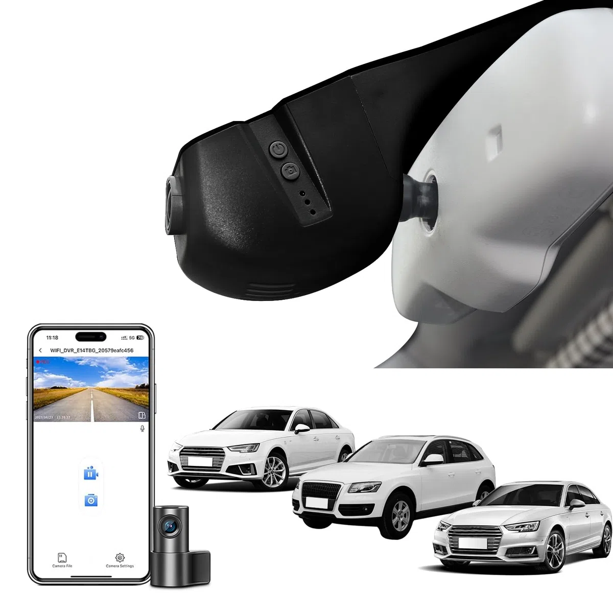 MANGOAL 4K+1080P Kamera samochodowa Przodu i Tyłu, Wygląd OEM Dash Cam, Dotyczy do Audi (Model B Czarny) A4 A6 Allroad A3 A5 A6 Q5 A8 S8 A7 S5 Q3 S3 S7, Nagrywanie w pętli, WiFi & App, Karta 128 GB