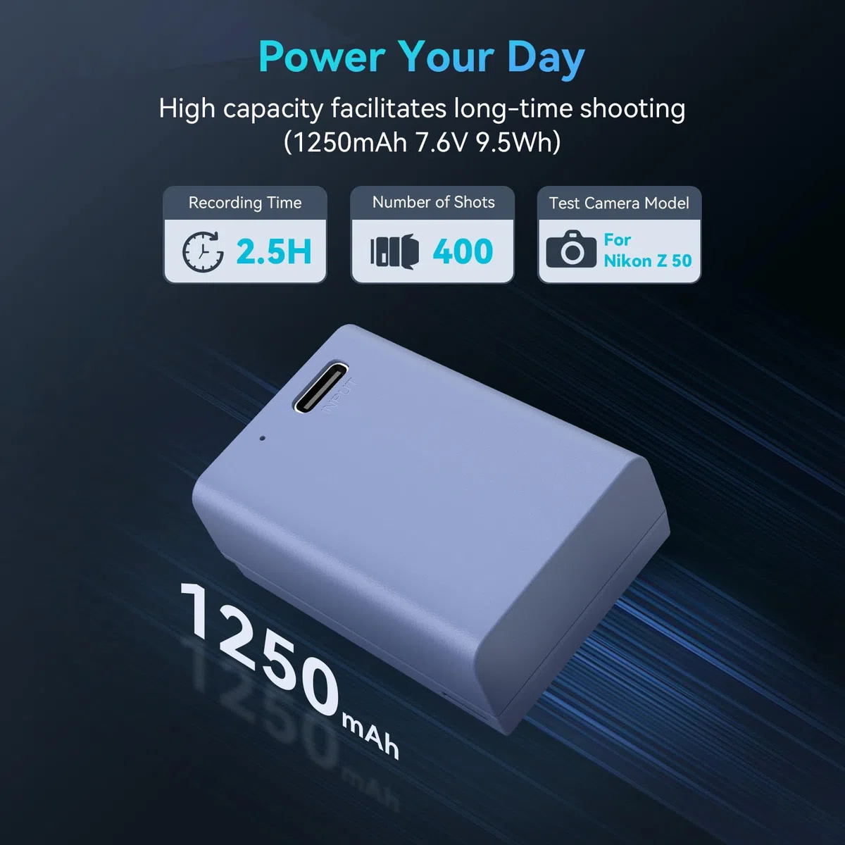 SMALLRIG EN-EL25 Battery 1250mAh Akumulator Aparatu dla Nikon Z30 / Z50 / Zfc, USB-C 1,75H Szybkie ładowanie Akumulator Aparatu dla Nikon Z30, Z50, Zfc, Pasuje dla Nikon Charger MH-32-4333