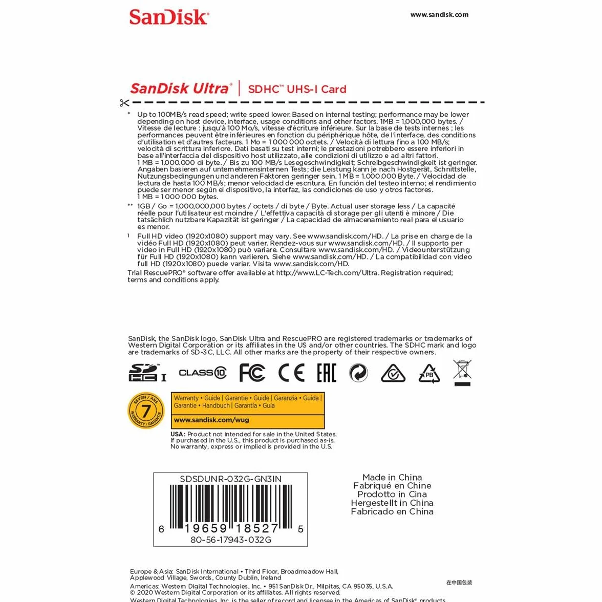 SanDisk Ultra 32GB SDHC Memory Card, up to 100MB/s, Class 10, Black/Grey