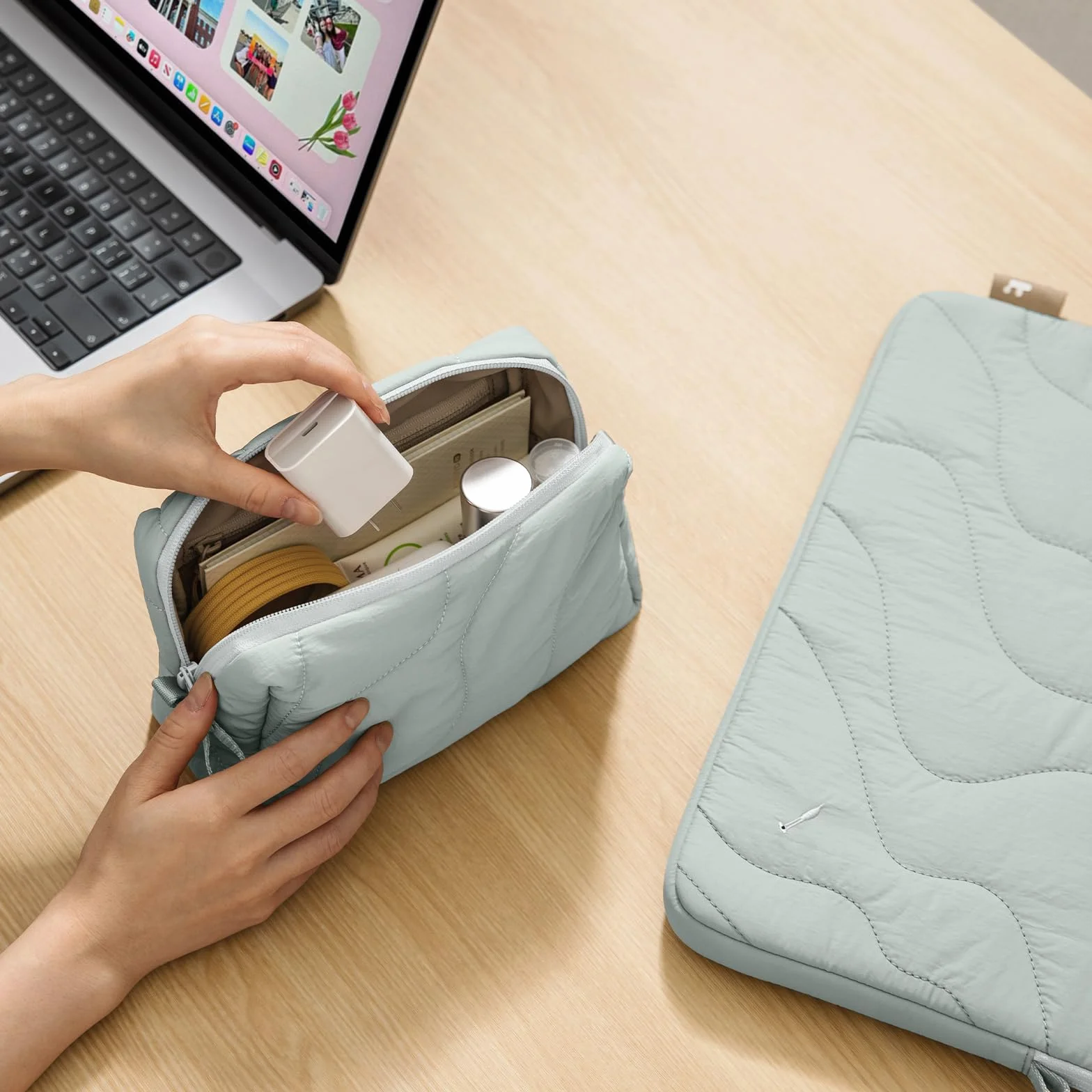 Pufiasta Tech Pouch Elektroniczny Organizator Podróżny na Akcesoria, Sznurki, Ładowarki i Airpods
