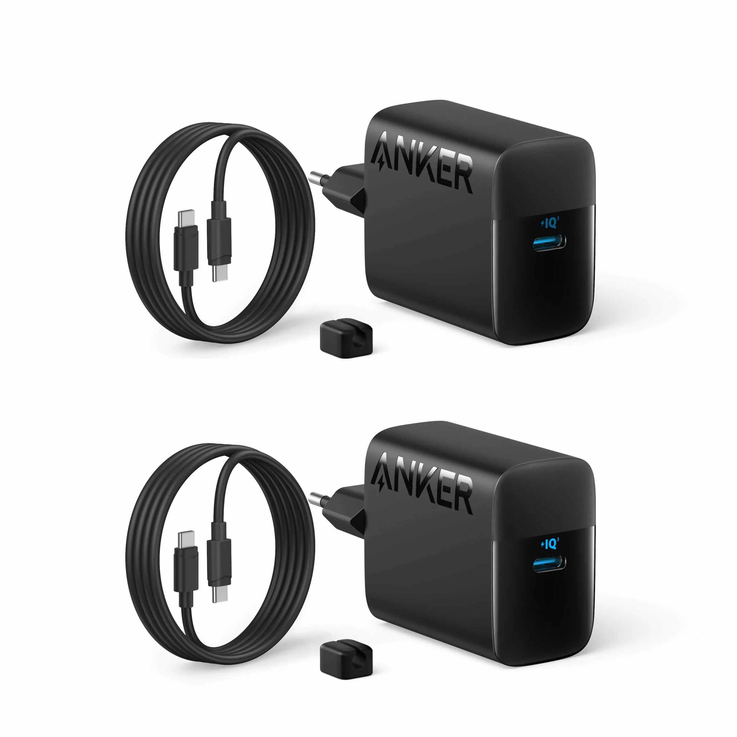 Anker Ładowarka USB C 45 W, zestawy ładujące z 1.5M kablem, szybka ładowarka, kompaktowa ładowarka, kompatybilny z iPhone 16/15/14/13, iPad, Samsung Galaxy S24/S23, Pixels (Czarny, 2 opakowania)