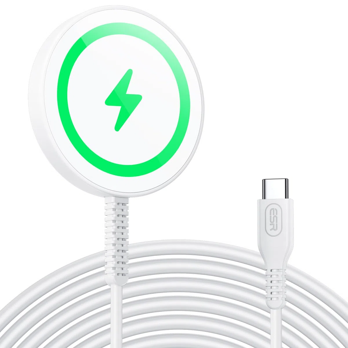ESR Bezprzewodowa ładowarka do ładowarki MagSafe, ładowarka do telefonu, kompatybilna z iPhone 17/16/15/14/13/12, seria Galaxy S25, AirPods 4/3/AirPods Pro, mocna blokada magnetyczna, srebrna