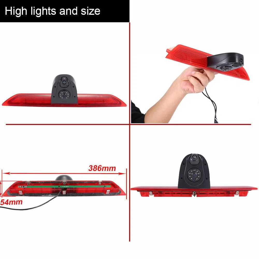 HD IP68 1280 pikseli, lampa hamowania, podwójna kamera cofania z regulacją kąta, zamiennik do Ford Transit Tourneo Custom Jumbo furgon V363 F150 F250 F350 V636 MK8/V362 (kamera cofania + lusterko