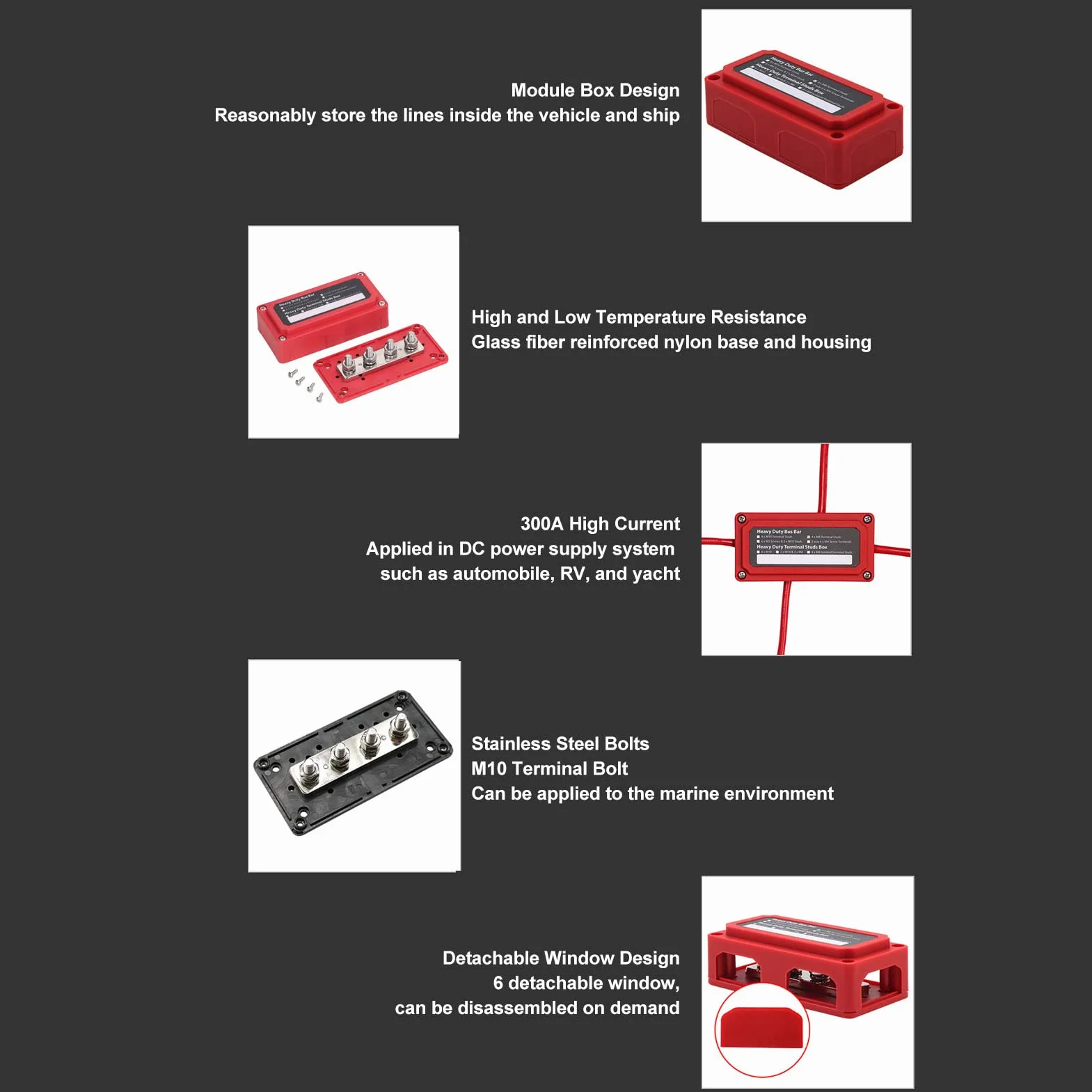 Blok Dystrybucji Zasilania 300A DC 48V M8 BusBar Box