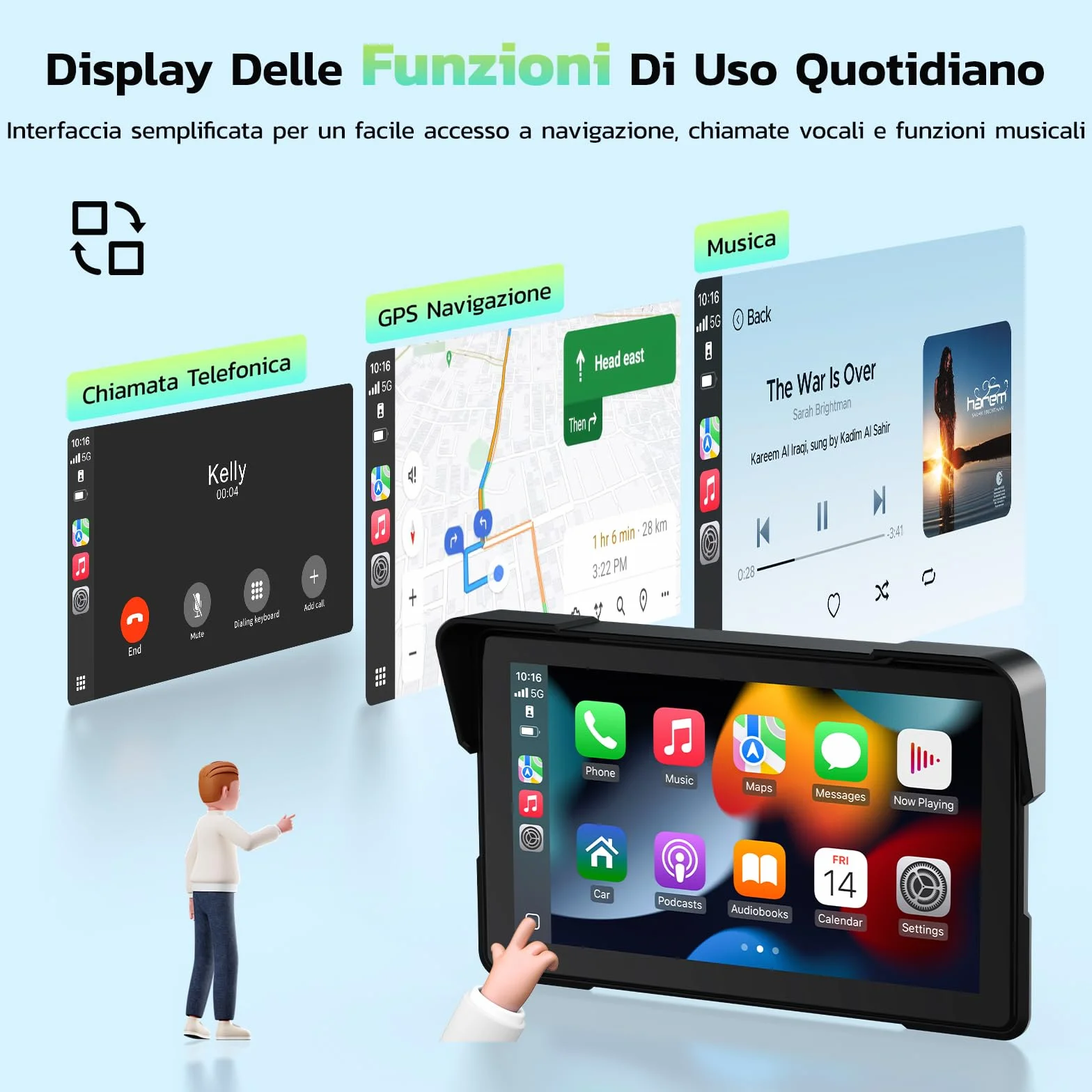 LAMTTO 7" Ekran motocyklowy CarPlay i Android Auto, IP67 całkowicie wodoszczelny, nawigacja GPS dla motocykla, Bluetooth Siri/G00gle Assistant