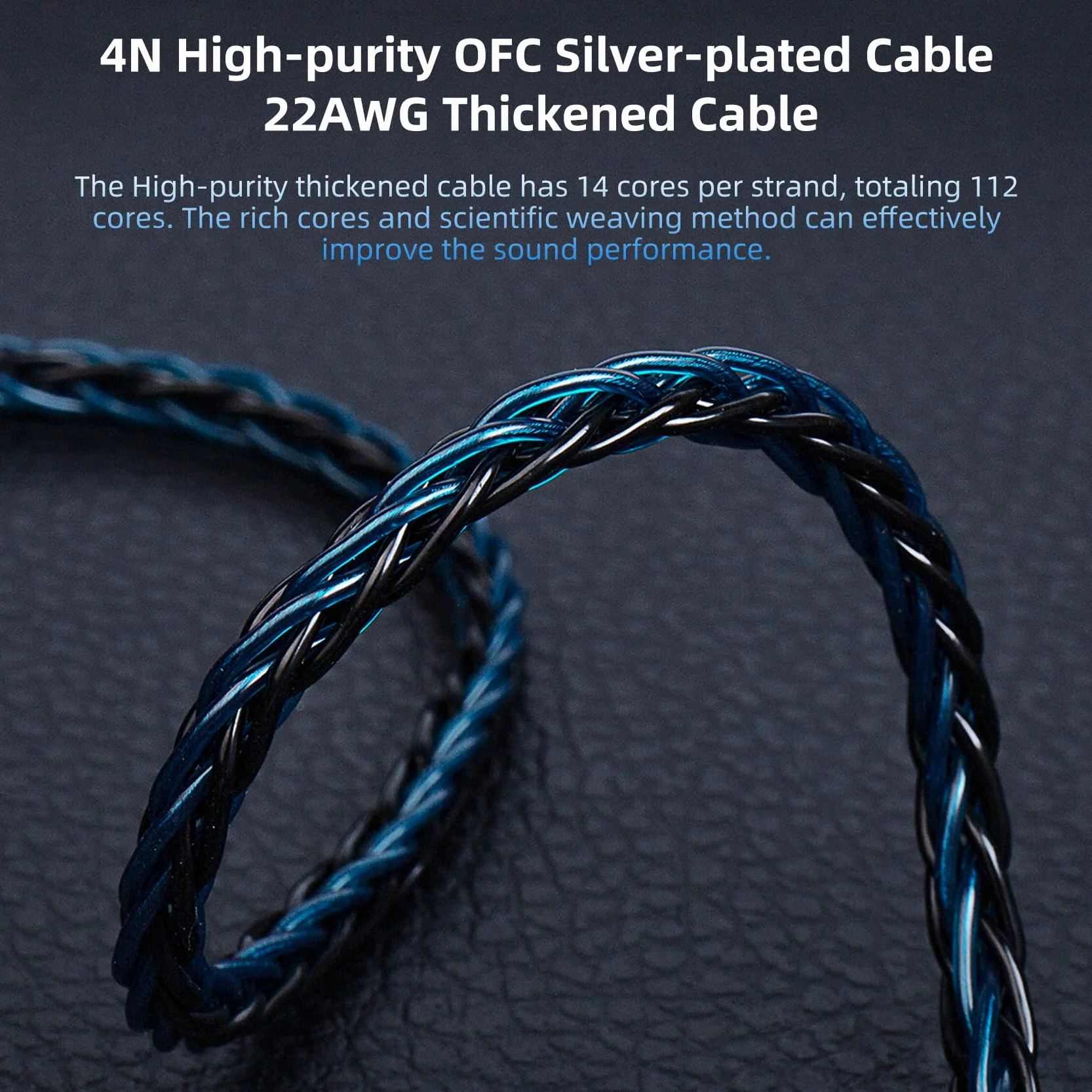 KBEAR ST12 Plus 2-pinowy 2-pinowy zamienny kabel do słuchawek do monitorowania uszu, posrebrzany kabel słuchawkowy HiFi do KZ ZST/AS10/ZS10/CCA C10/C12 (niebieski-czarny, 2-pinowe 4,4 mm)