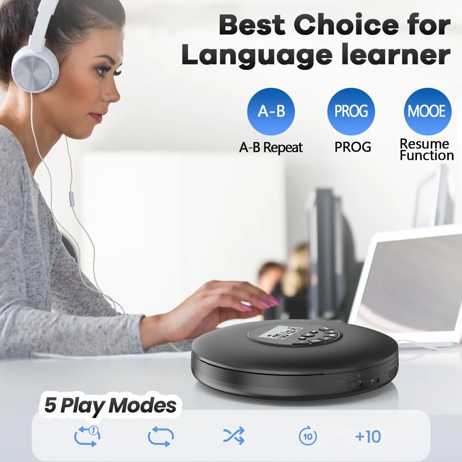 Arafuna Przenośny Odtwarzacz CD-Kompaktowy Discman Odtwarzacz CD-Osobisty odtwarzacz muzyczny z CD-R, CD-RW Odtwarzanie Anti-Skip Protection, Programowalne utwory do słuchawek