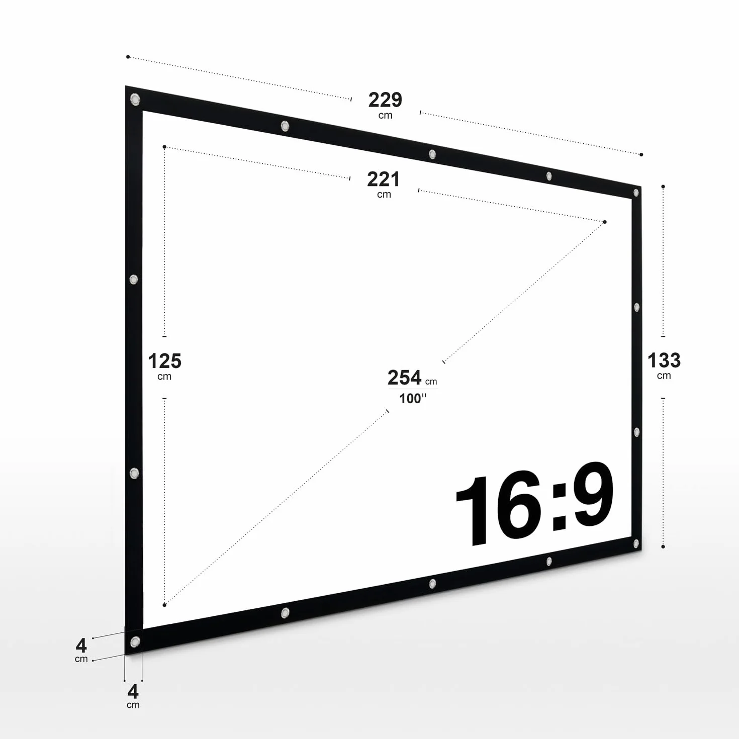 ESMART Płótno napinające Flex [wybór rozmiaru] 221 x 125 cm (100") 16:9 | kino domowe rzutnik ekran do projektora na zewnątrz płótno LCD LED