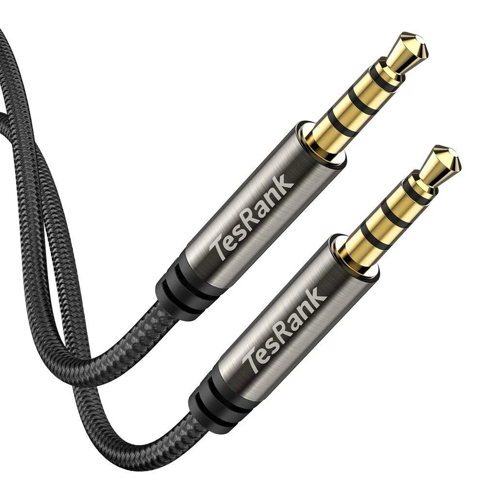 TesRank Kabel audio 3,5 mm 4-biegunowy nylonowy kabel Aux przewód wspierający mikrofon do słuchawek/telewizora/laptopa/smartfonów/tabletów/domu stereo/samochodu i innych, 1 m