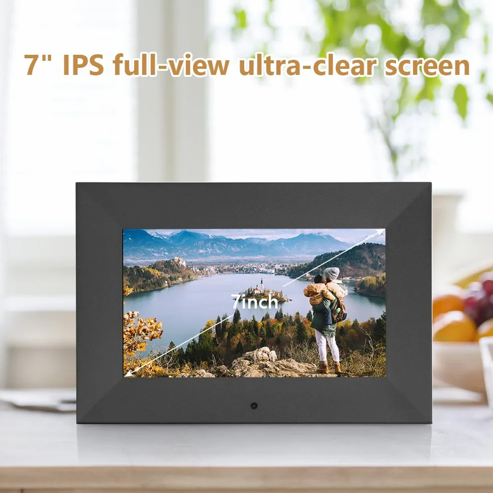 Vicloon 17,8 cm cyfrowa ramka na zdjęcia, HD ekran IPS, odtwarzacz zdjęć/muzyki/wideo/kalendarz/alarm, z pilotem zdalnego sterowania, obsługa kart USB/SD, możliwość montażu na ścianie (bez WiFi)