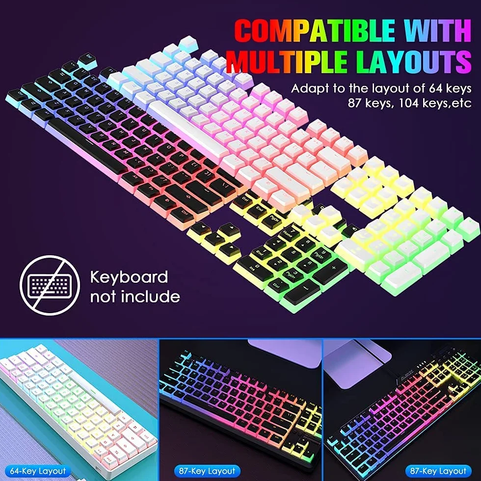 MK21 Nasadki 60-87-104 Podwójny strzał podświetlany PBT Pudding zestaw klawiszy (biały)