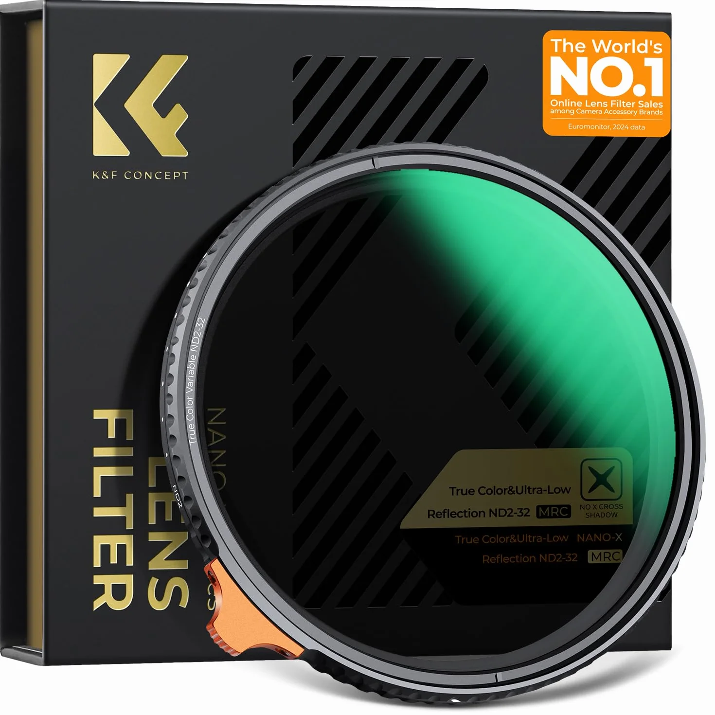 K&F Concept Filtr ND o zmiennym kolorze 52 mm ND2-32, ultra niski współczynnik odbicia, neutralna gęstość, regulowany filtr obiektywu ND, powłoka nano-wodoodporna, seria Nano-X