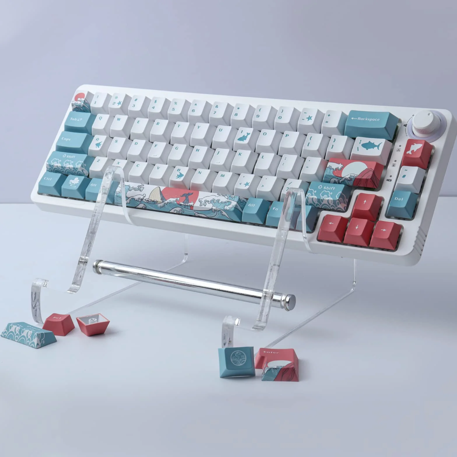 Nasadki klawiszy PBT, 100 klawiszy Cherry Profile Dye Sublimation, Coral Sea Keycaps do układu ISO/ANSI 61/64/68/87 Gateron MX przełączniki klawiatura mechaniczna