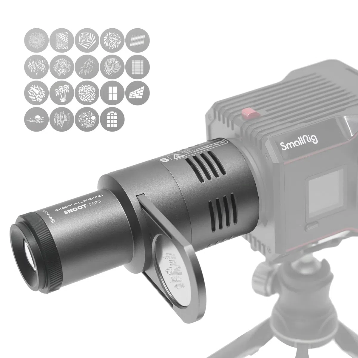 DF DIGITALFOTO Optyczna Końcówka do Projekcji Snoot Stożkowa, Mini Snoot z Mocowaniem Zhiyun/Ulanzi, 19 Gobo, Magnetyczna ramka Gobo, Kompatybilna z ZHIYUN CINEPEER CX100, COLBOR Wonder W100