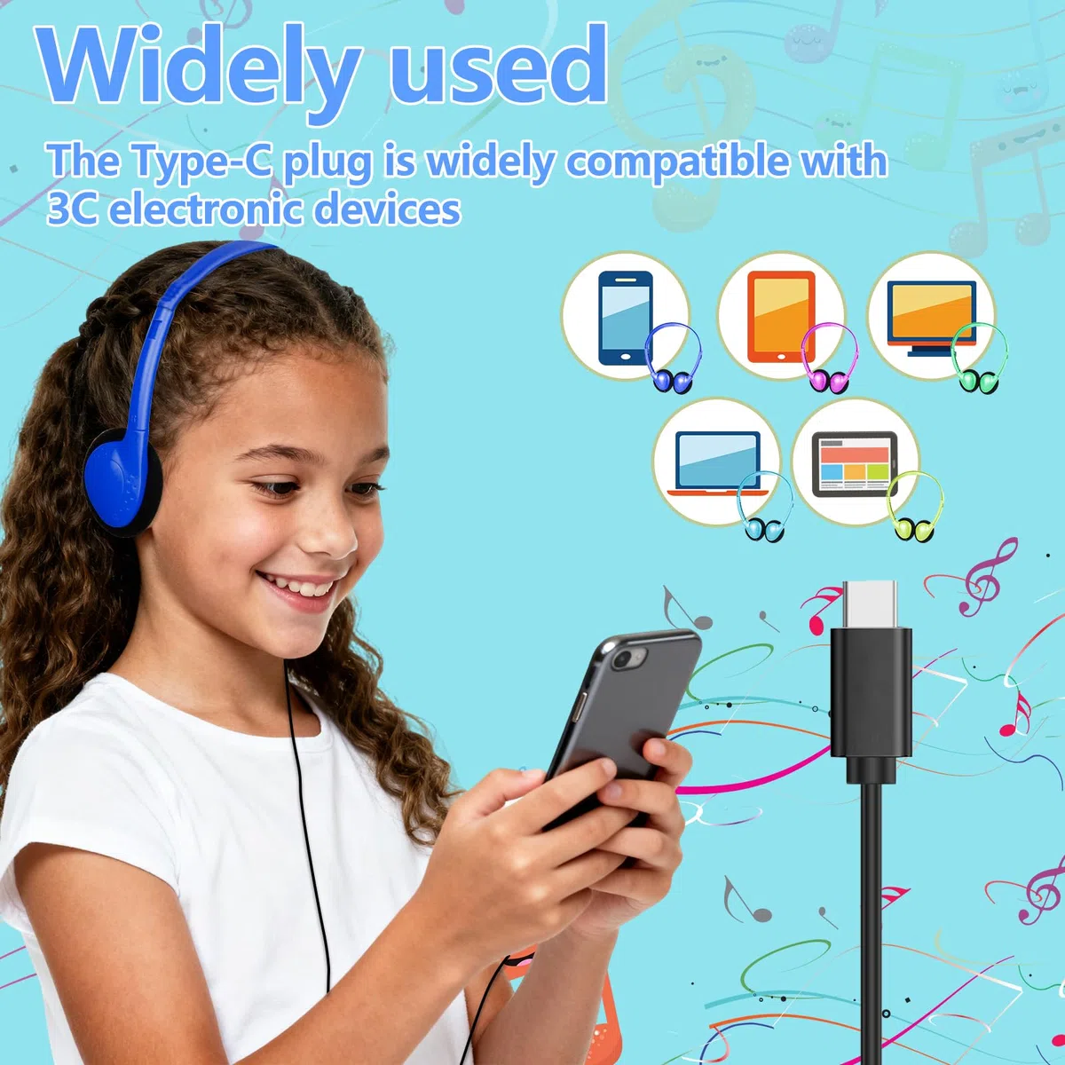 Słuchawki typu C luzem do klasy, szkoły, dzieci, 30 sztuk, przewodowe słuchawki USB C do szkoły kompatybilne ze smartfonami, różne kolory
