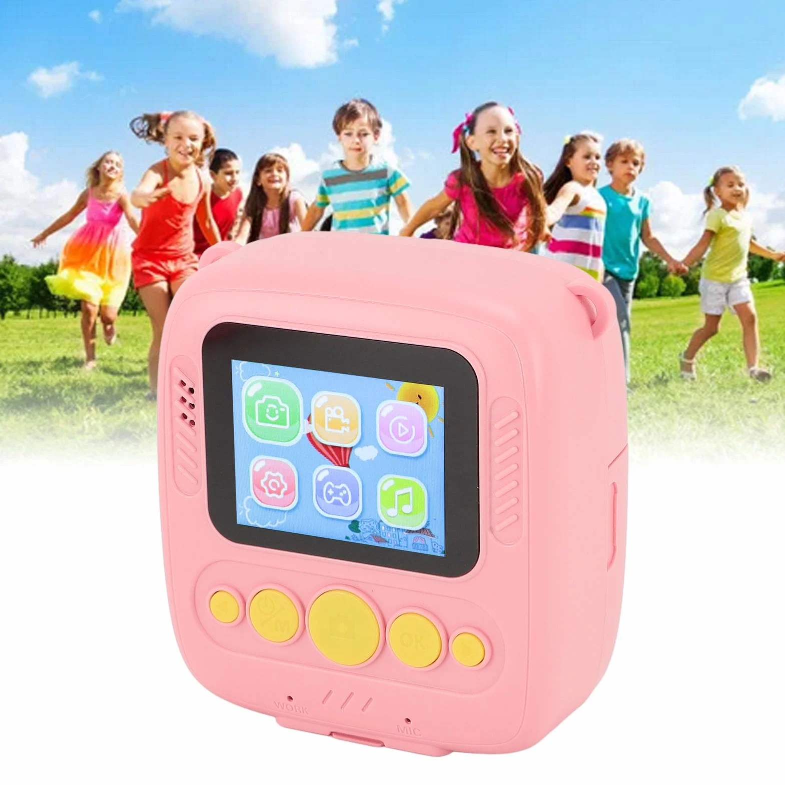 Aparat do Natychmiastowego Drukowania dla Dzieci, Cyfrowa Kamera Wideo dla Małych Dzieci 1080P 48M z Filtrami, Ramki do zdjęć, Odtwarzanie Muzyki, Gry Codzienne, Prezenty