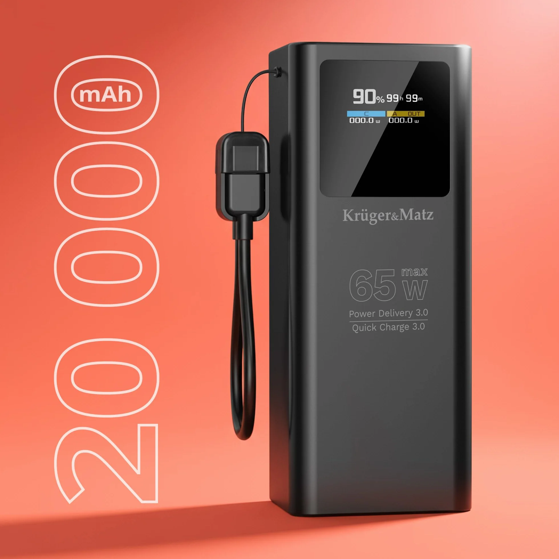 Krüger&Matz PowerBank 20000 mAh Li-pol 65W z funkcją QC oraz PD KM0914