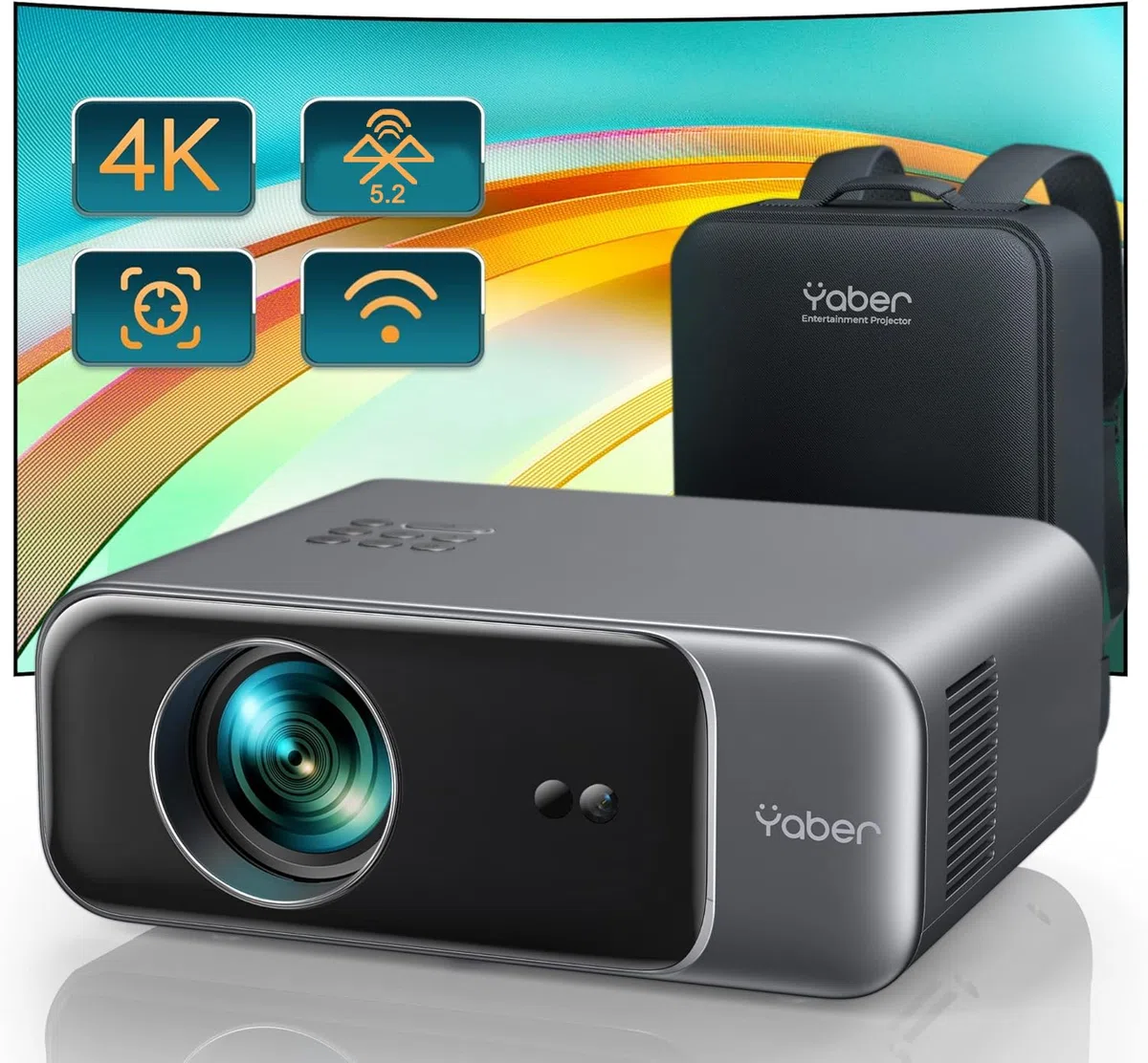 Projektor [autofokus/korekcja trapezu] projektor kina domowego, 1080p Full HD, obsługuje wideo 4K z Bluetooth WiFi6, YABER 32 000 lumenów, przenośny projektor zewnętrzny 300", do smartfonów/TV Stick