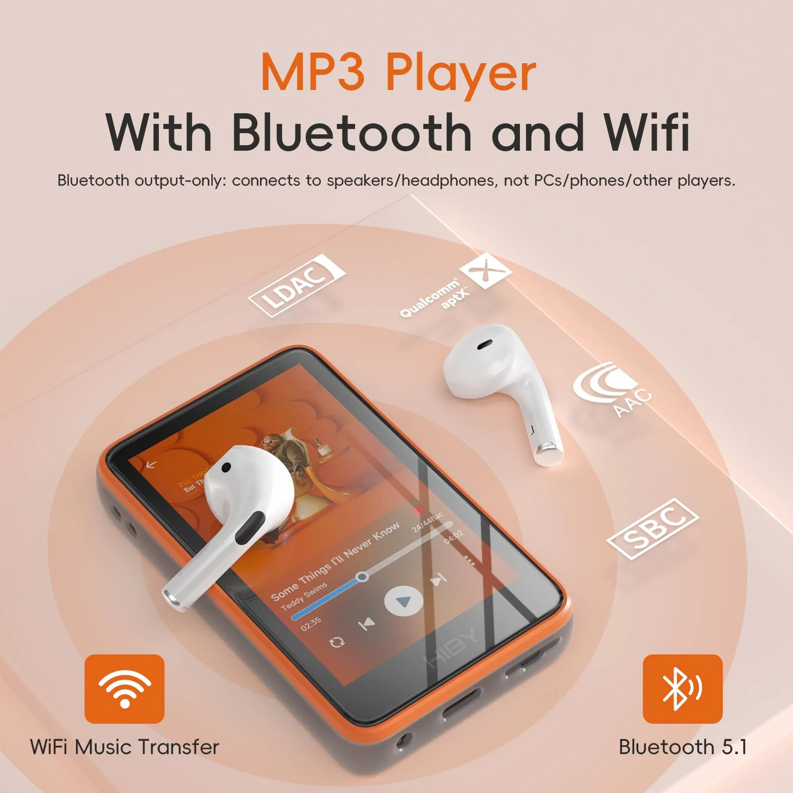 HiBy R1 HiFi odtwarzacz MP3 z Bluetooth 5.1 Tidal Qobuz DSD 256 natywny odtwarzacz muzyki bez strat z ekranem dotykowym/Certyfikat Hi Res Audio/Tuner MSEB/Pamięć rozszerzalna 2 TB