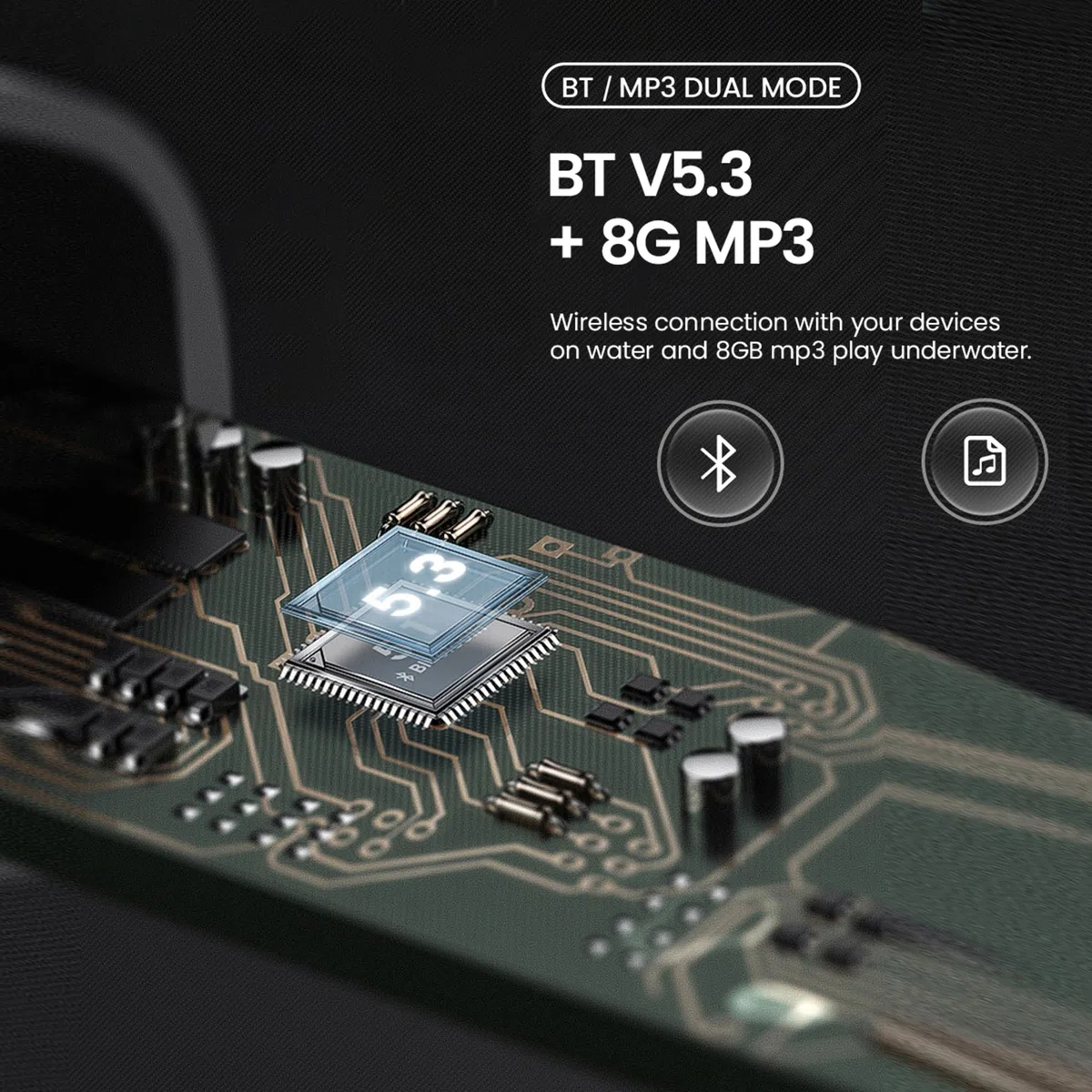 Słuchawki przewodnictwa kostnego IP68 pływanie wodoodporne pyłoszczelne odporne na pot odtwarzacz MP3 zestaw słuchawkowy podwodny odtwarzacz muzyki 8 GB pamięci, Open-Ear Wireless Bluetooth 5.3