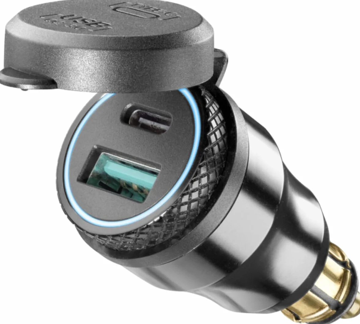 Interphone Cellularline ACCDIN2USBTYPEC | Adattatore per Moto in Alluminio da DIN 12 V a USB e Type C