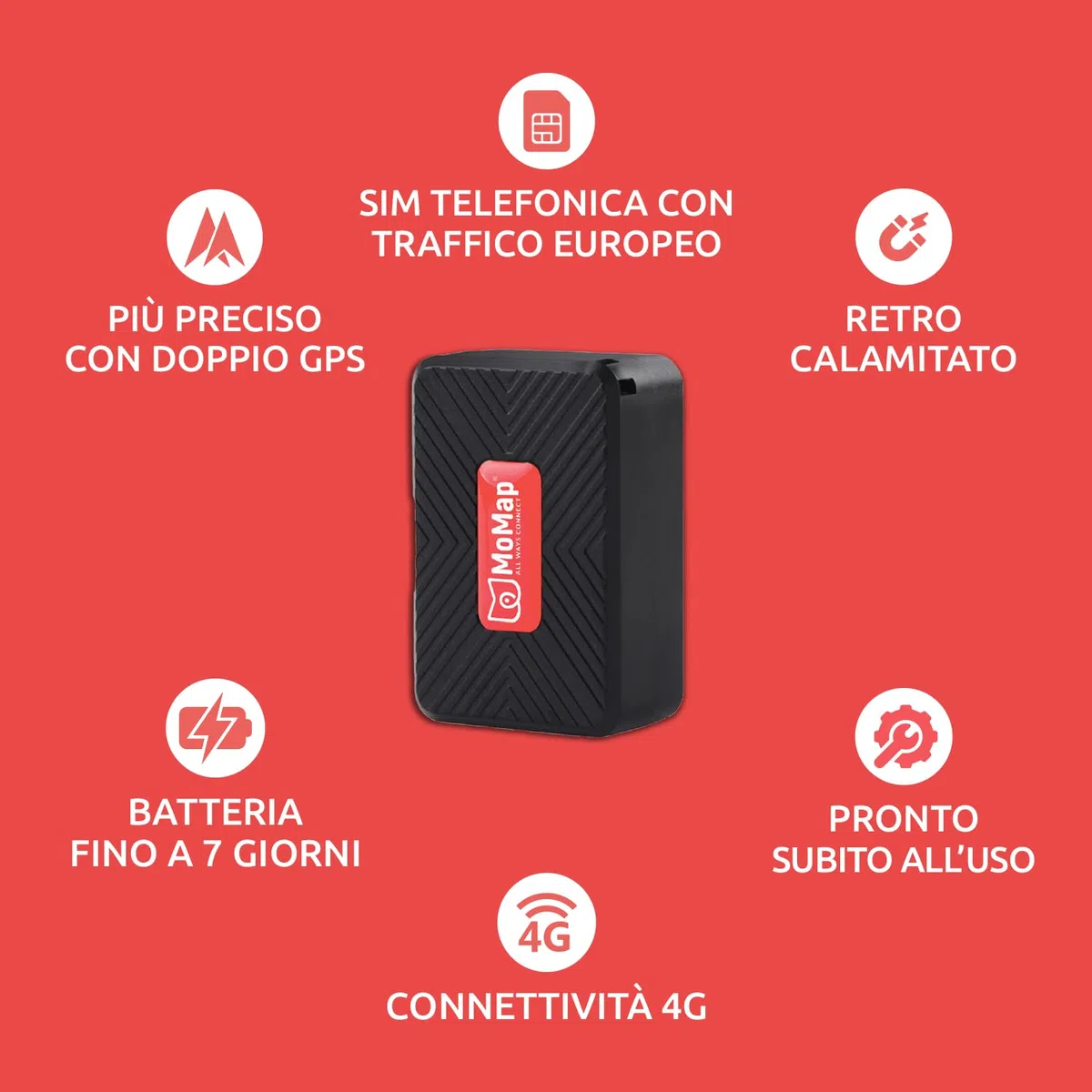 MoMap Mini Plus 4G lokalizator GPS do samochodów i motocykli z aplikacją na iOS / Android, lokalizacja na żywo, międzynarodowa karta SIM z subskrypcją w zestawie, alarmy w czasie rzeczywistym