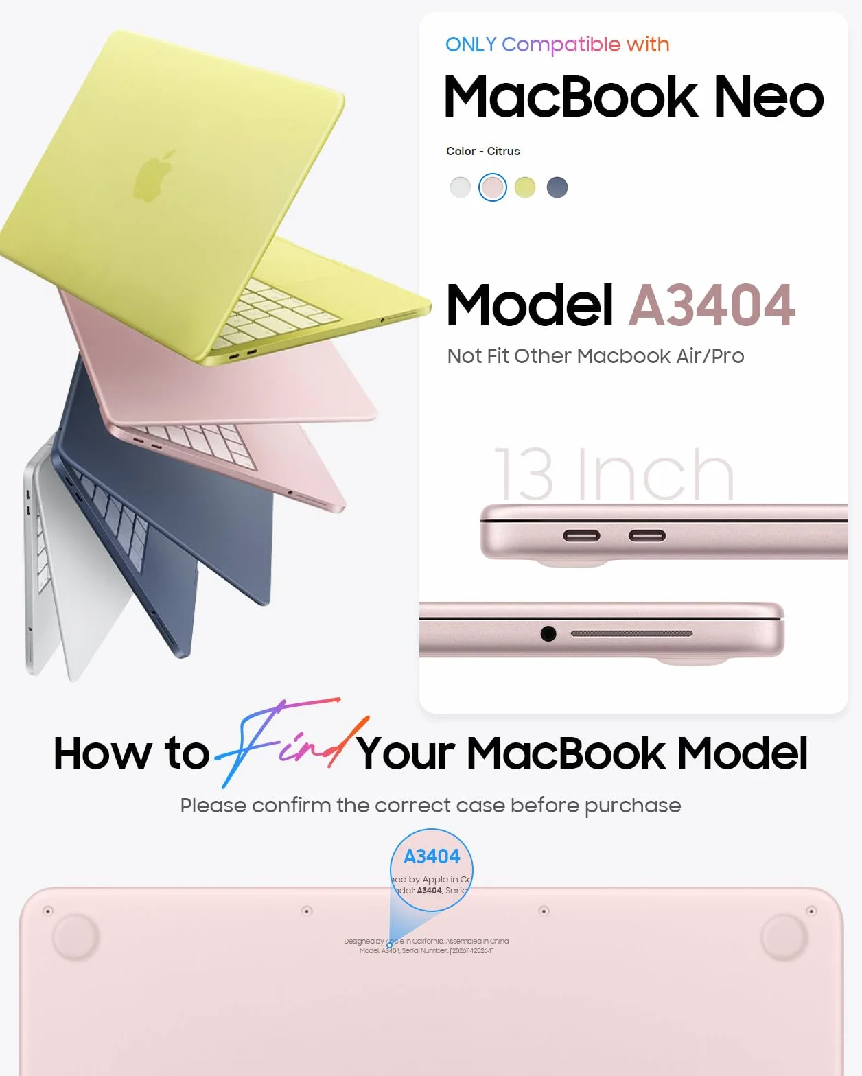 Fintie Etui kompatybilne z MacBook Neo 13 cali A3404 A18 Pro Chip, [100% odpowiada oficjalnemu kolorowi] Premium ultracienkie, matowe, twarde etui, różowe