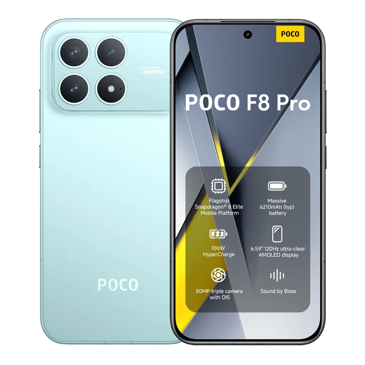 XIAOMI POCO F8 Pro, smartfon 12 + 512 GB, wyświetlacz AMOLED 16.7 cm 120 Hz, potrójny aparat 50 MP, teleobiektyw 60 mm, dźwięk firmy Bose, bateria 6210 mAh (typ), niebieska, ładowarka nie wchodzi w