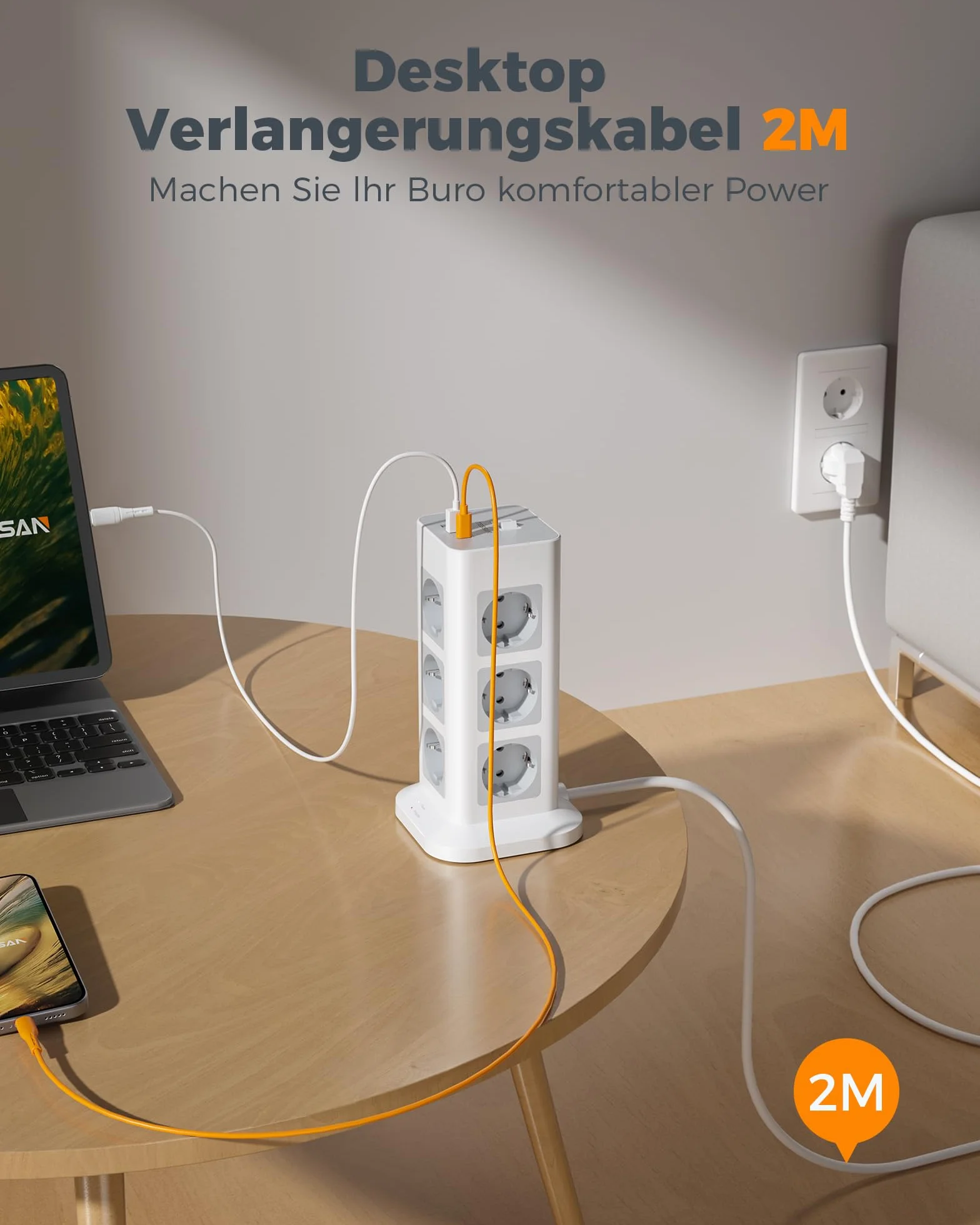 TESSAN Listwa zasilająca 12 gniazd USB C 2 m 3600 W Ochrona przed przepięciem