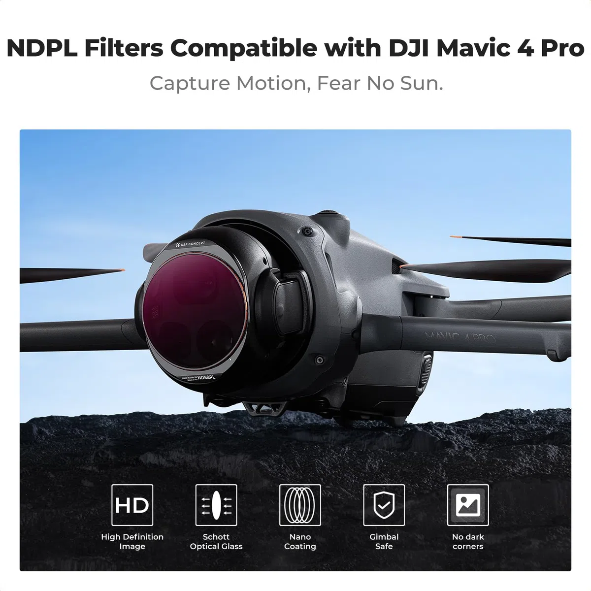 K&F Concept Filtry kompatybilne z DJI Mavic 4 Pro, ND8&PL,ND16&PL, ND32&PL, ND64&PL, szkło optyczne z 28-warstwowym zestawem filtrów HD