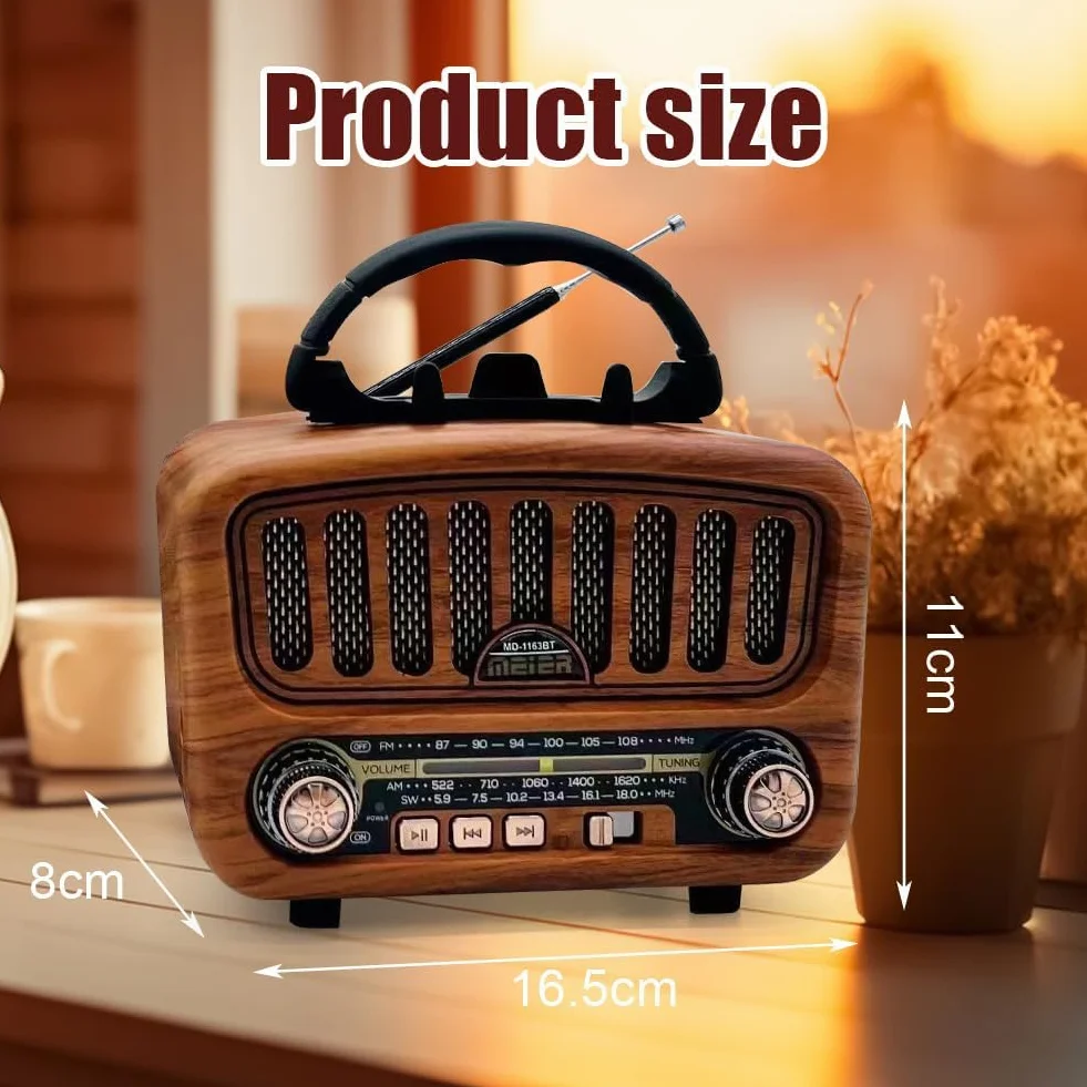 Radio AM/FM/SW retro z Bluetooth 5.0, nostalgiczne radio małe, z akumulatorem 1800 mAh, radio kuchenne i radio walizkowe z głośnikiem 5 W, obsługuje USB/TF/AUX, radio vintage do domu, biura, na